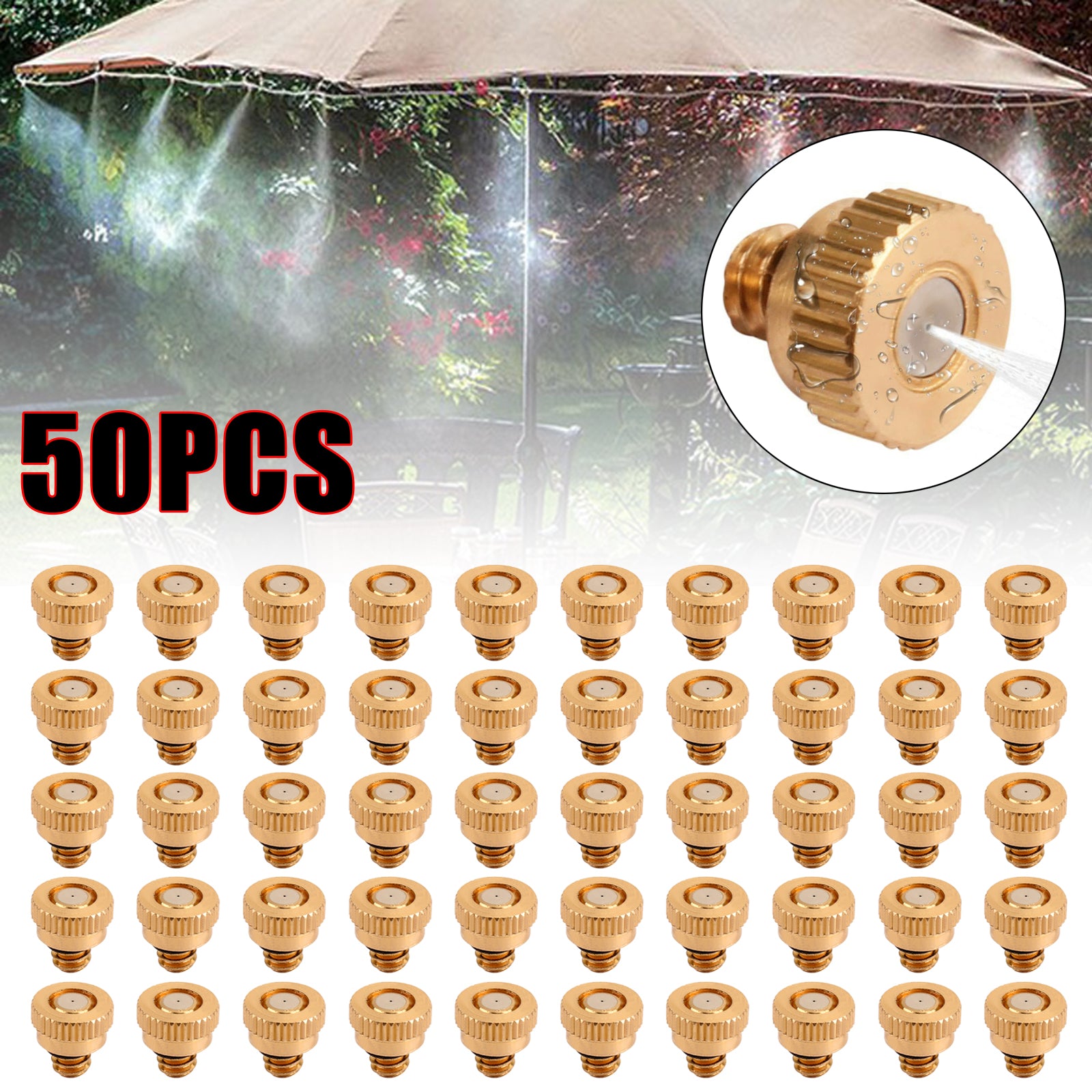 50pcs Brass Misting Nozzles - High Pressure Water Mister Sprinkler for Cooling System (0.016