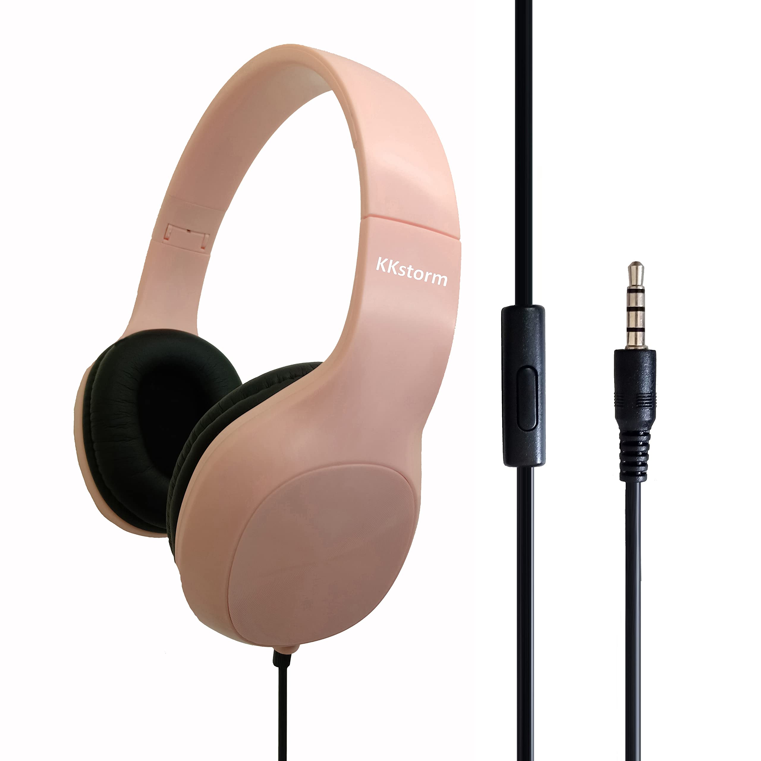 KKstorm Premium Kids Headphones with Microphone - Wired Over-Ear Classroom Headphones for School, Online Learning & Travel (Pink) - Noise Isolation Comfortable Design for Studying & Entertainment