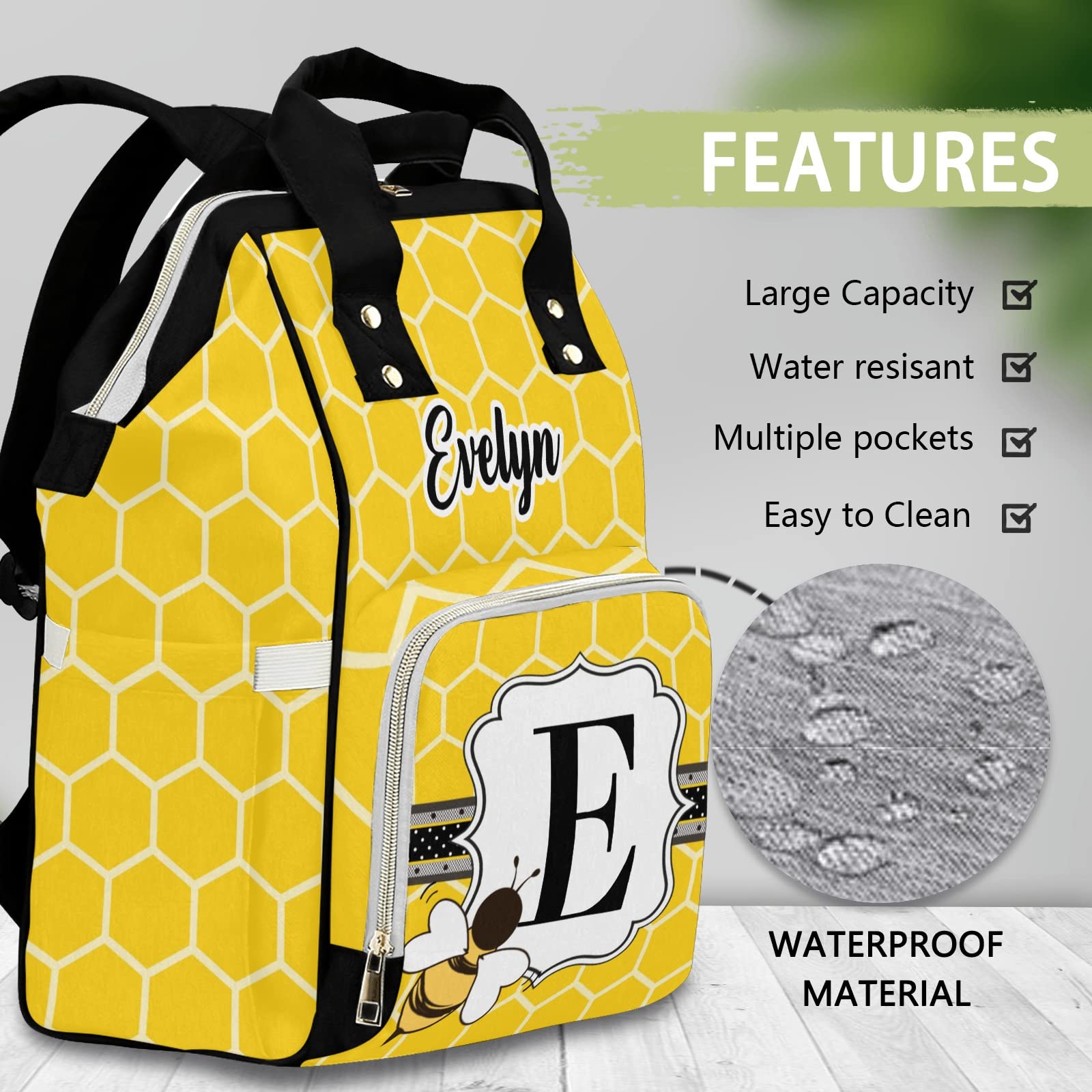 Custom Honeycomb Bee Diaper Bag Backpack & Tote - Personalized Baby Shower Gift for Moms - Perfect for Travel, Daycare & On-the-Go Parenting