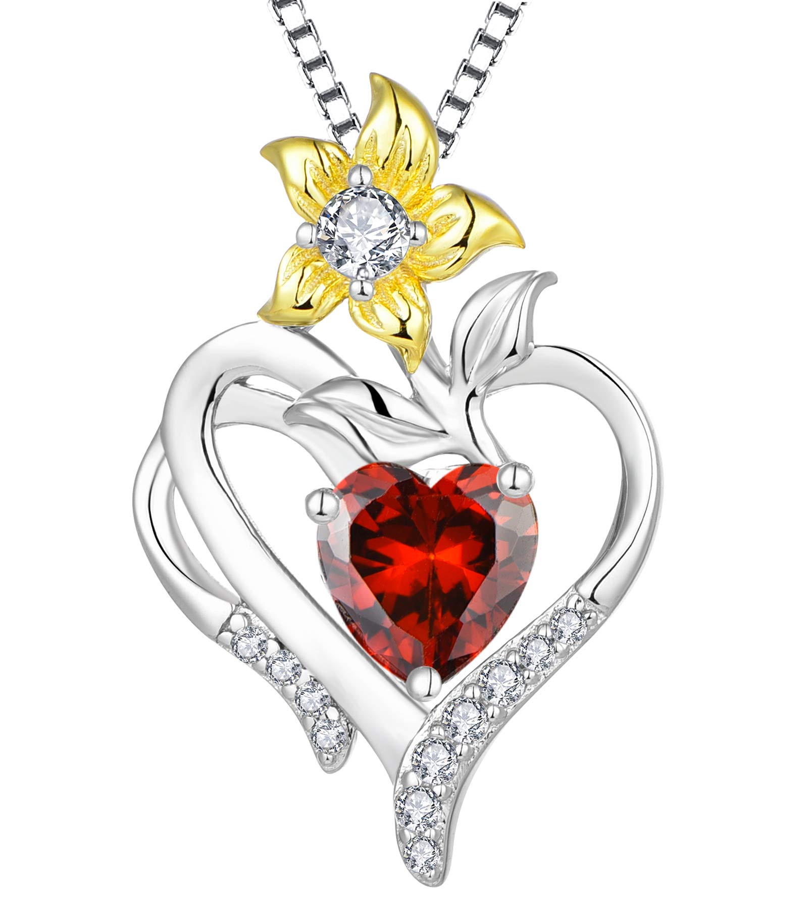 YL Sterling Silver Heart Necklace with Lily Flower & Gemstones - Elegant Love Pendant Jewelry for Women | Perfect Gift for Anniversary, Valentine's Day & Special Occasions