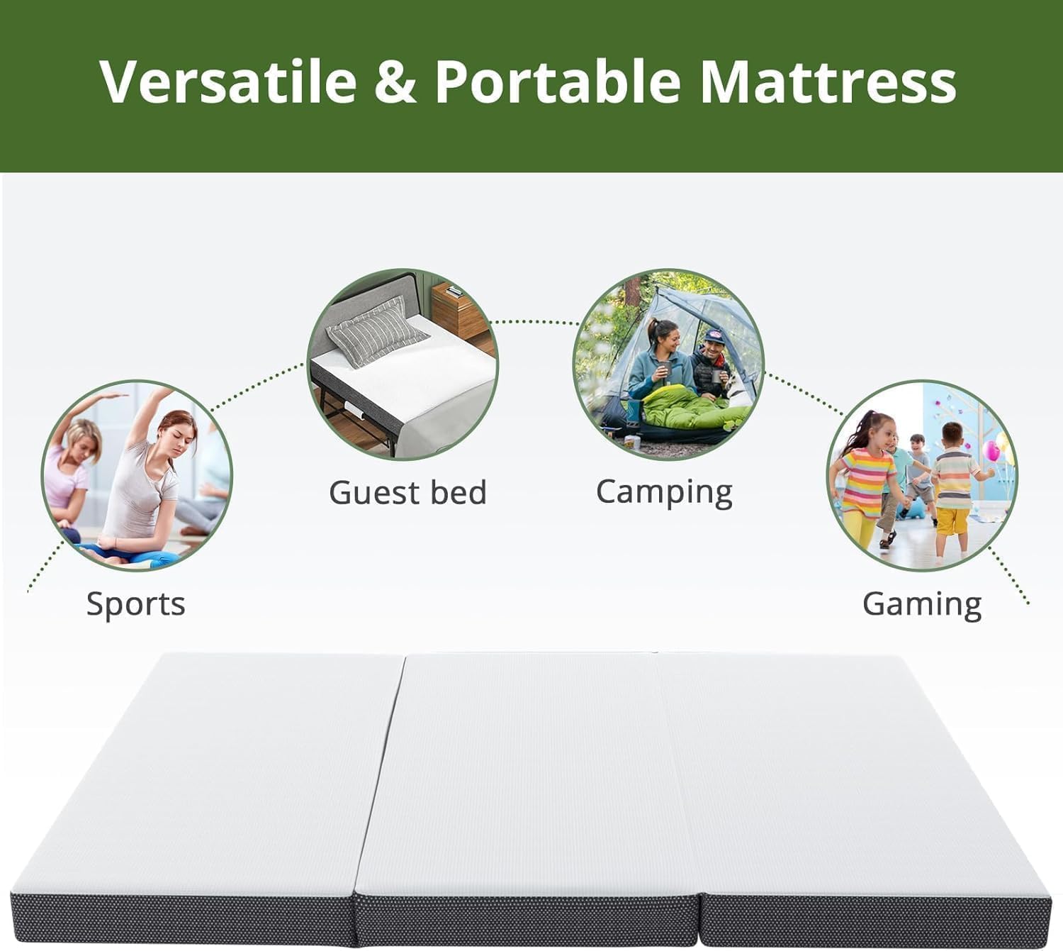 YUGYVOB 4-Inch Folding Mattress Twin Size - Foldable Memory Foam Mattress with Non-Slip Bottom & Removable Washable Cover - Perfect for Camping, Guest Beds, RV, Dorm Rooms & Sleepovers (75