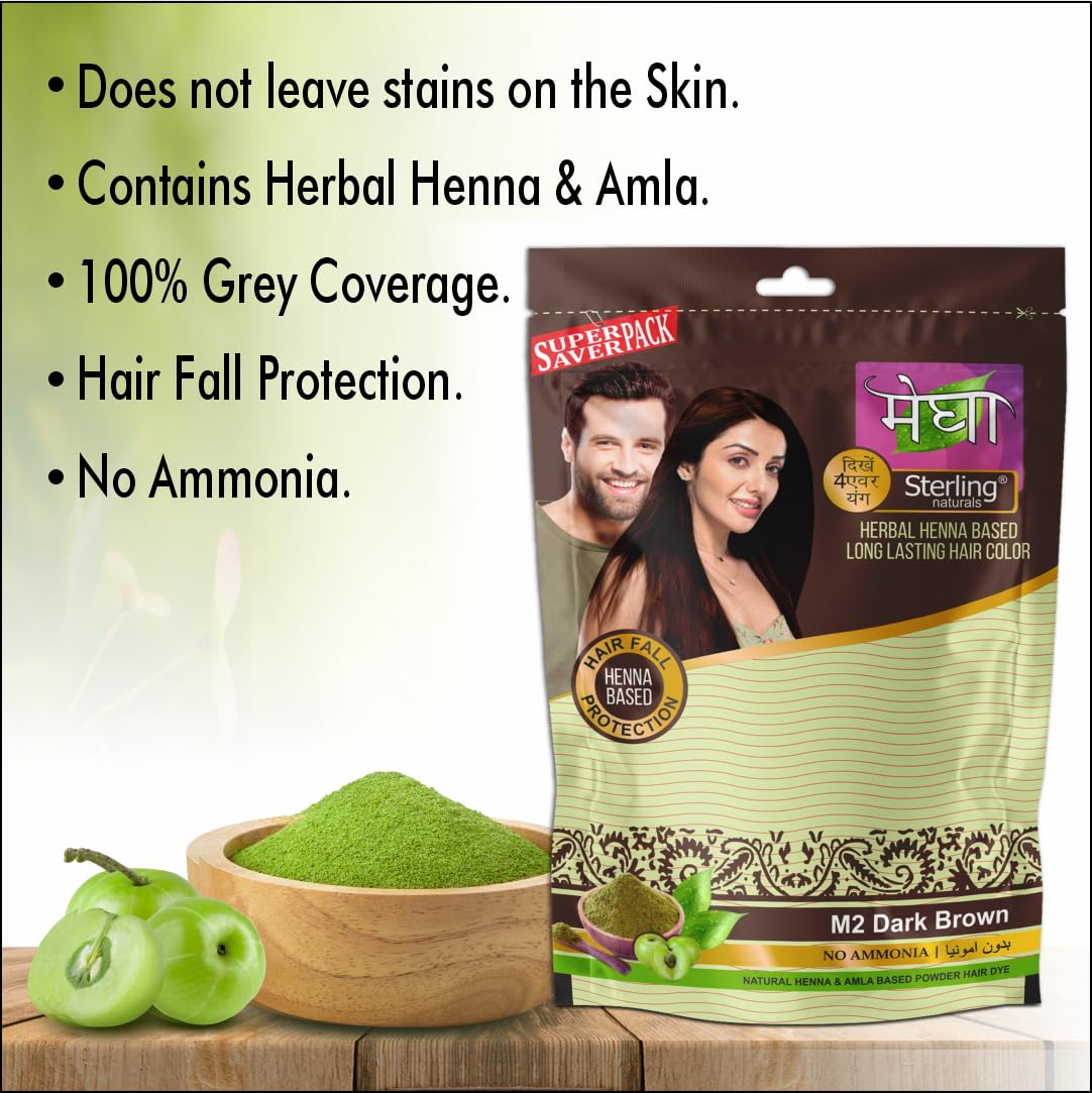 Natural Henna Hair Dye for Women - Sterling Naturals Ammonia-Free & Chemical-Free Dark Brown Hair Color (Pack of 12) | Safe Herbal Hair Coloring for Gray Coverage & Conditioning at Home