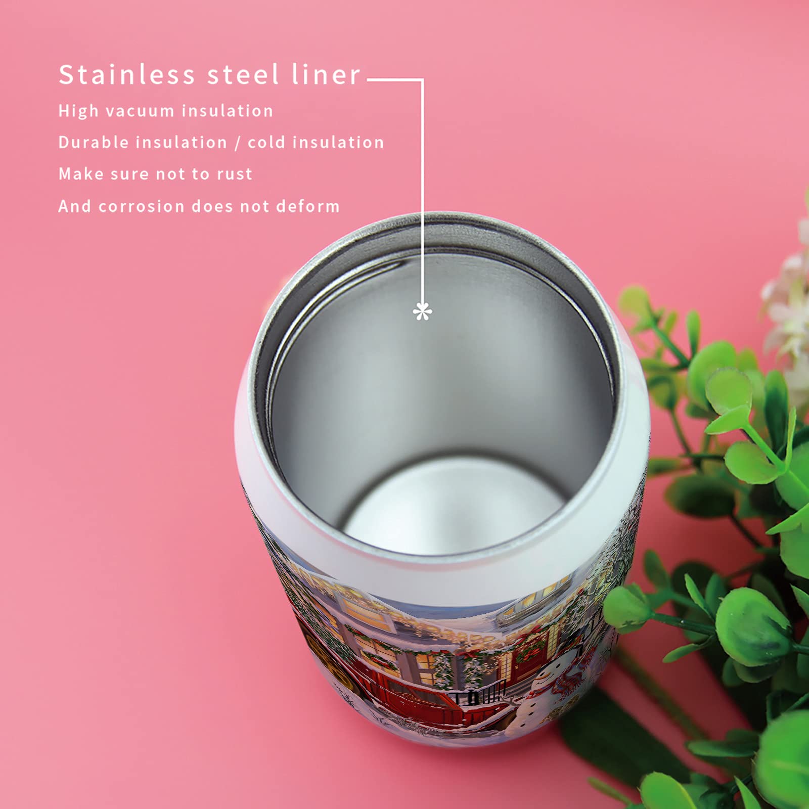 Christmas Snowman Insulated Tumbler - 14oz Double Wall Stainless Steel Vacuum Travel Mug with Lid & Straw - Leakproof Coffee & Water Cup for Home, Office, Car - Perfect Holiday Gift for Christmas, New Year (Red Retro Truck & Xmas Tree Design) - Great for Hot/Cold Drinks, Commuting, Gifts & Winter Celebrations