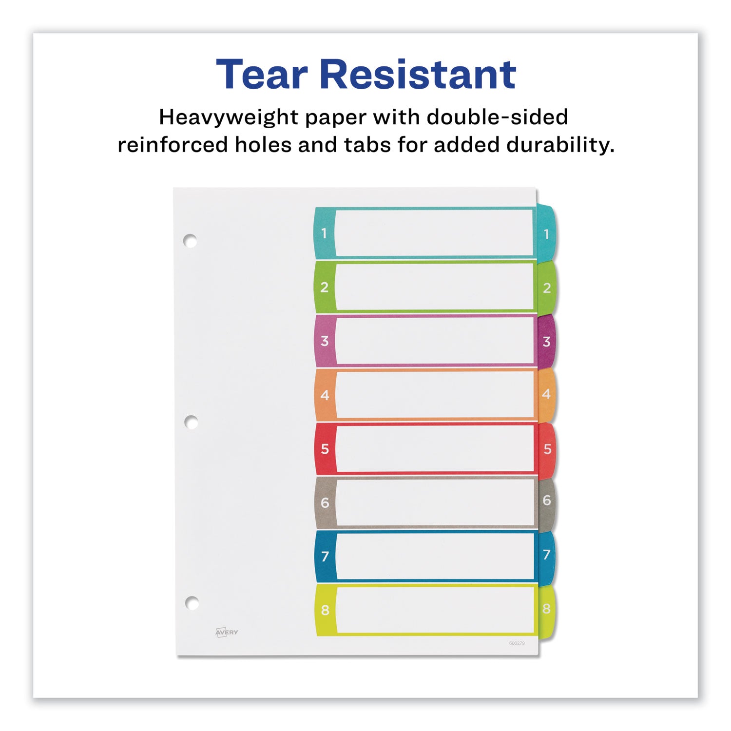 Avery Customizable TOC Ready Index Multicolor Tab Dividers - 8 Tabs (1-8), 11 x 8.5 Inches, White with Contemporary Color Tabs - Perfect for Office Organization, School Binders & Document Filing Systems