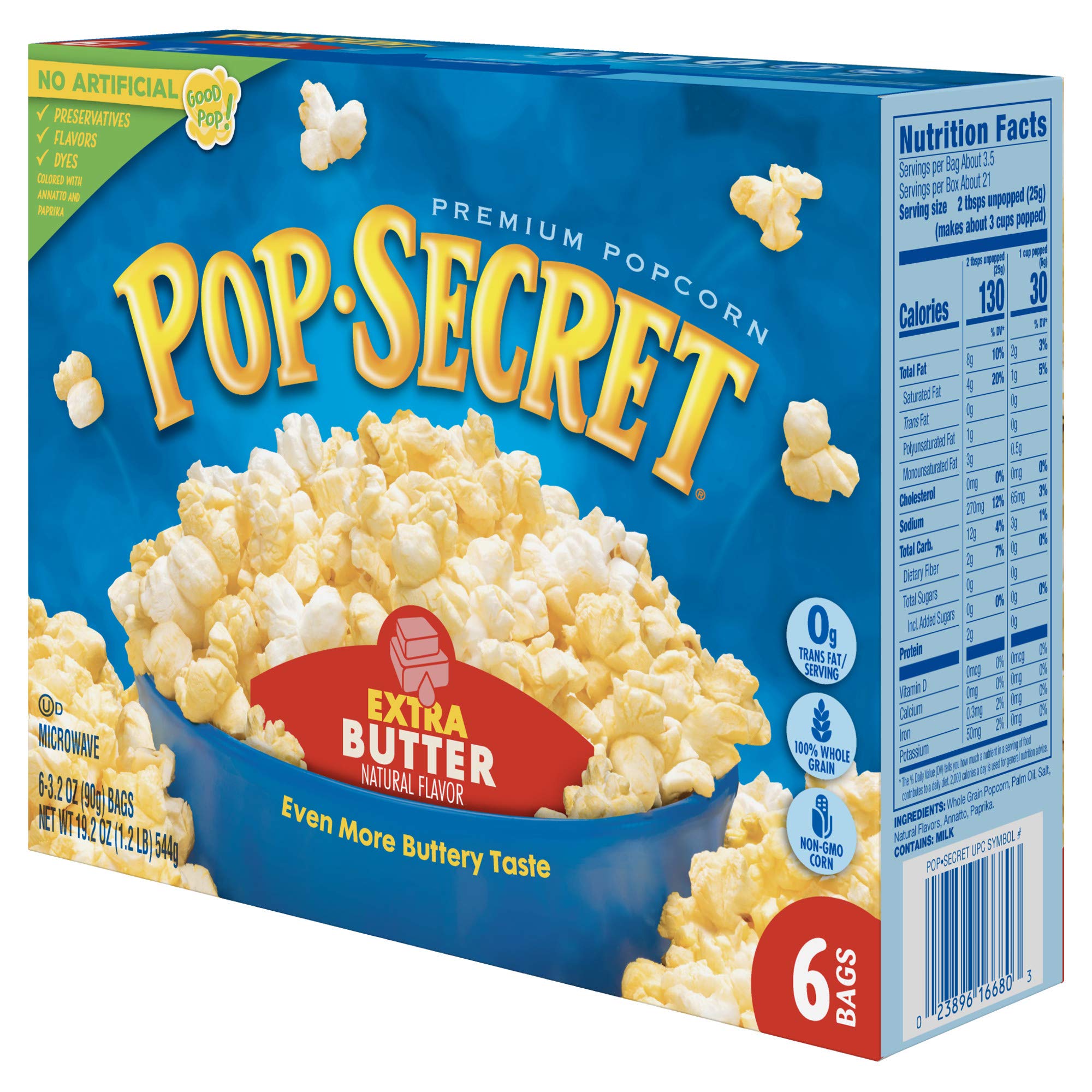 Pop Secret Extra Butter Microwave Popcorn - 3.2oz Bags (6 Count, Pack of 6) | Perfect for Movie Nights, Snack Time & Office Breaks