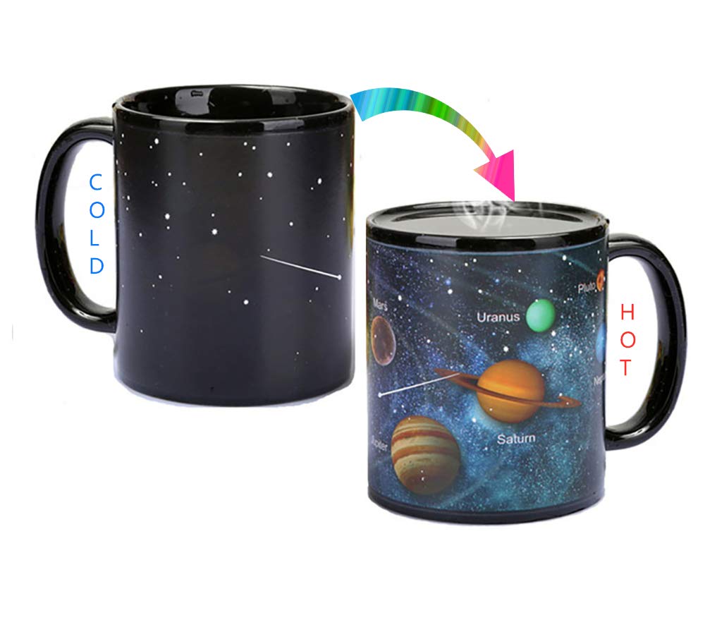 12 oz Magic Heat Changing Mug - Color Changing Coffee Cup with Solar System Design, Heat Sensitive Gift Box - Perfect for Coffee Lovers, Office Use & Unique Gifts