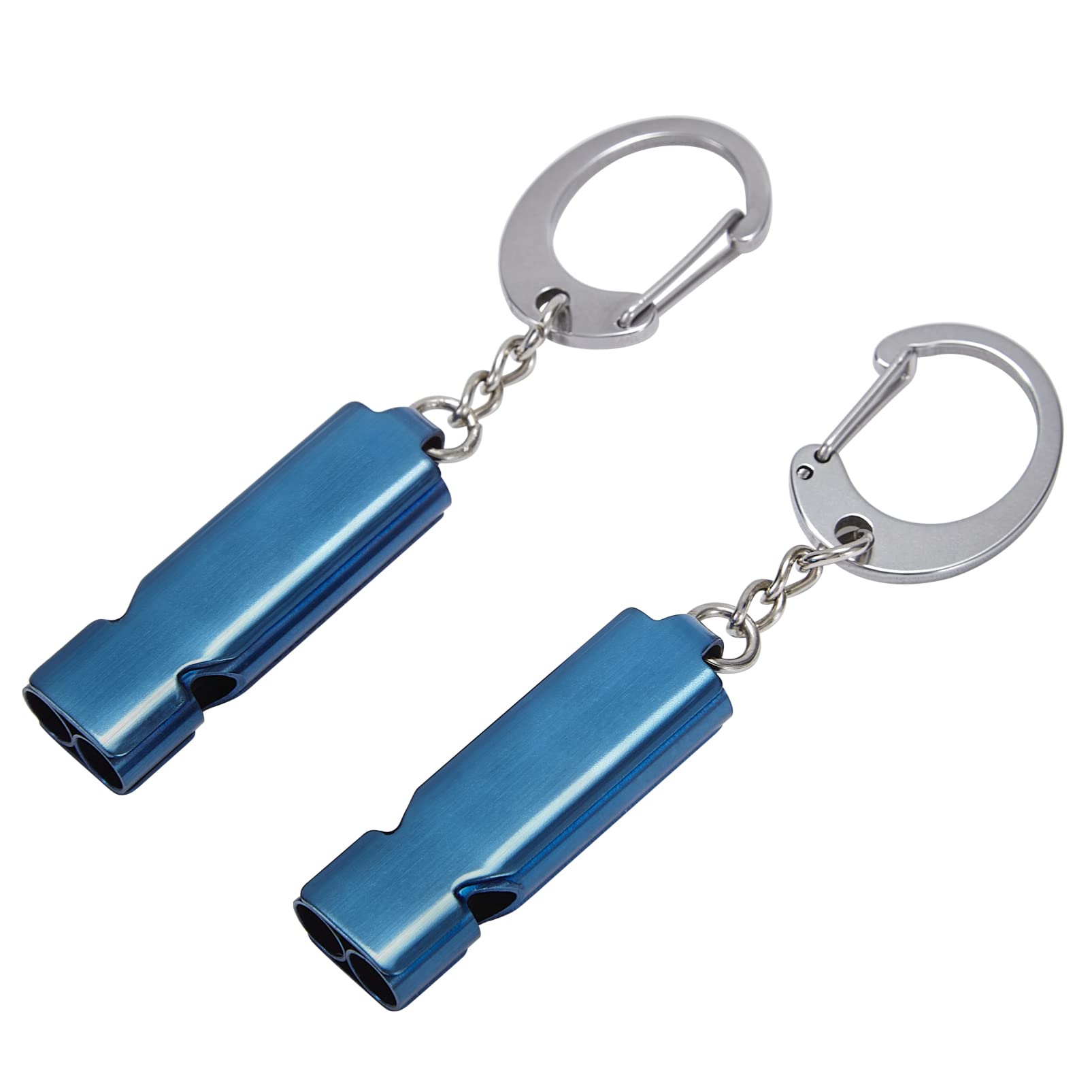 Stainless Steel Emergency Whistles 2 Pack with Keychain - Loud Referee Whistle for Coaches, Teachers, Lifeguards | Survival Safety Whistle for Hiking, Boating, Kayaking, Sports & Outdoor Activities