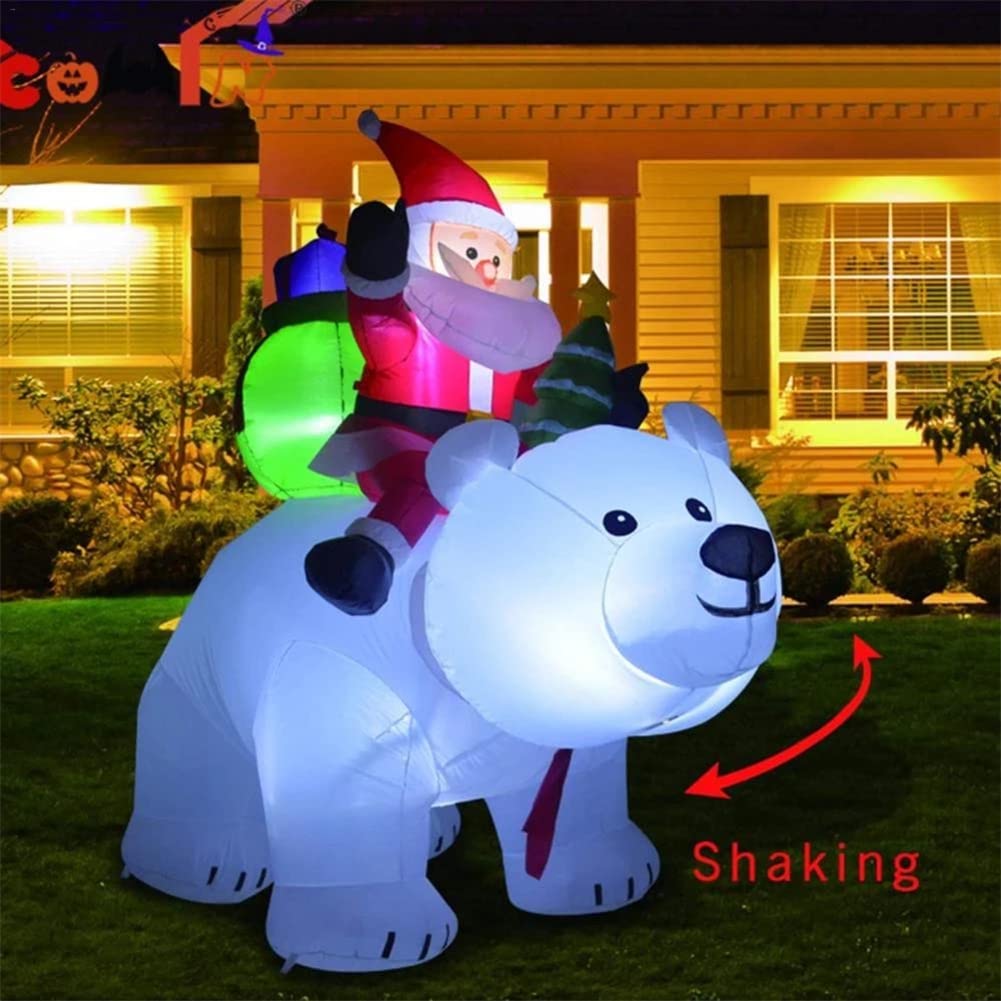 Giant Inflatable Santa Claus Riding Polar Bear with Shaking Head - Christmas Inflatable Decor for Home, Outdoor, Yard & Garden - Perfect for Holiday Parties, Neighborhood Displays & Festive Lighting