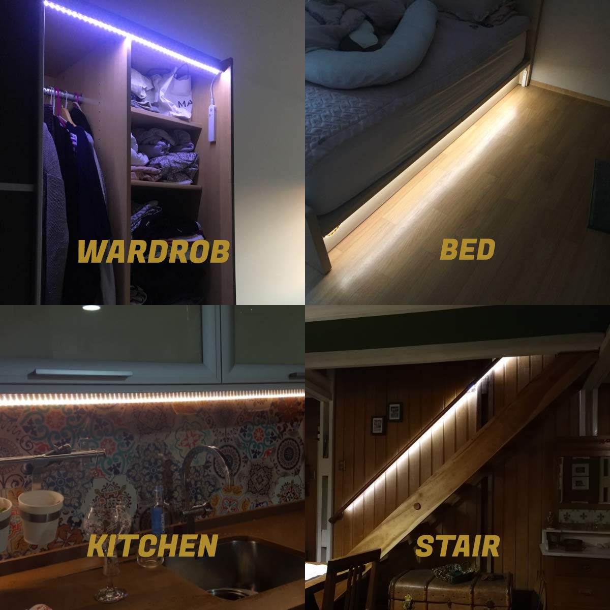 Motion Sensor LED Strip Lights - Battery Powered Closet Lighting with Dual Mode (Auto/Manual) - Under Cabinet, Stairs, Bed, Mirror - No Wiring Needed - White - Perfect for Dark Closets, Kitchens & Nighttime Safety