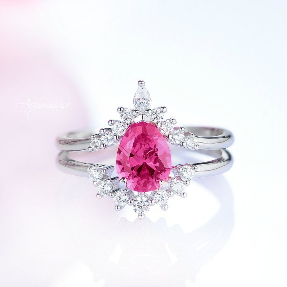 Lunette Pink Sapphire Ring Set - Sterling Silver Jewelry for Women, Elegant Gift for Valentine's Day, Anniversary & Special Occasions