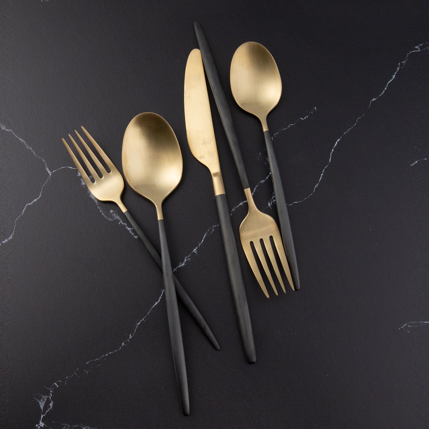 Gaze Black Champagne Satin 20-Piece Flatware Set - Elegant Stainless Steel Cutlery for Fine Dining, Wedding Gifts & Formal Dinner Parties