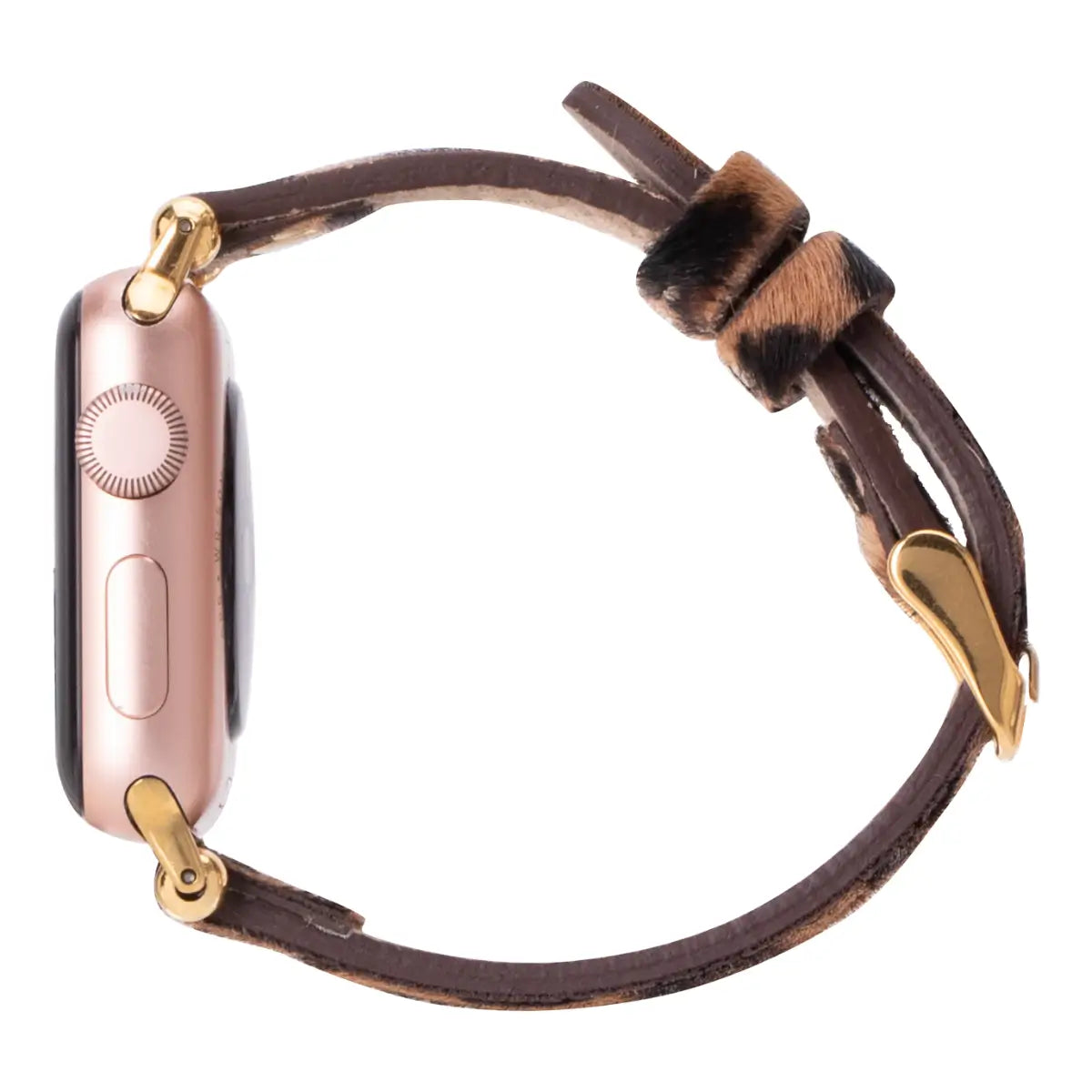 Furry Leopard Print Genuine Leather Ultra Slim Apple Watch Band with Gold Rivets - Stylish & Comfortable for Workouts, Office & Everyday Wear