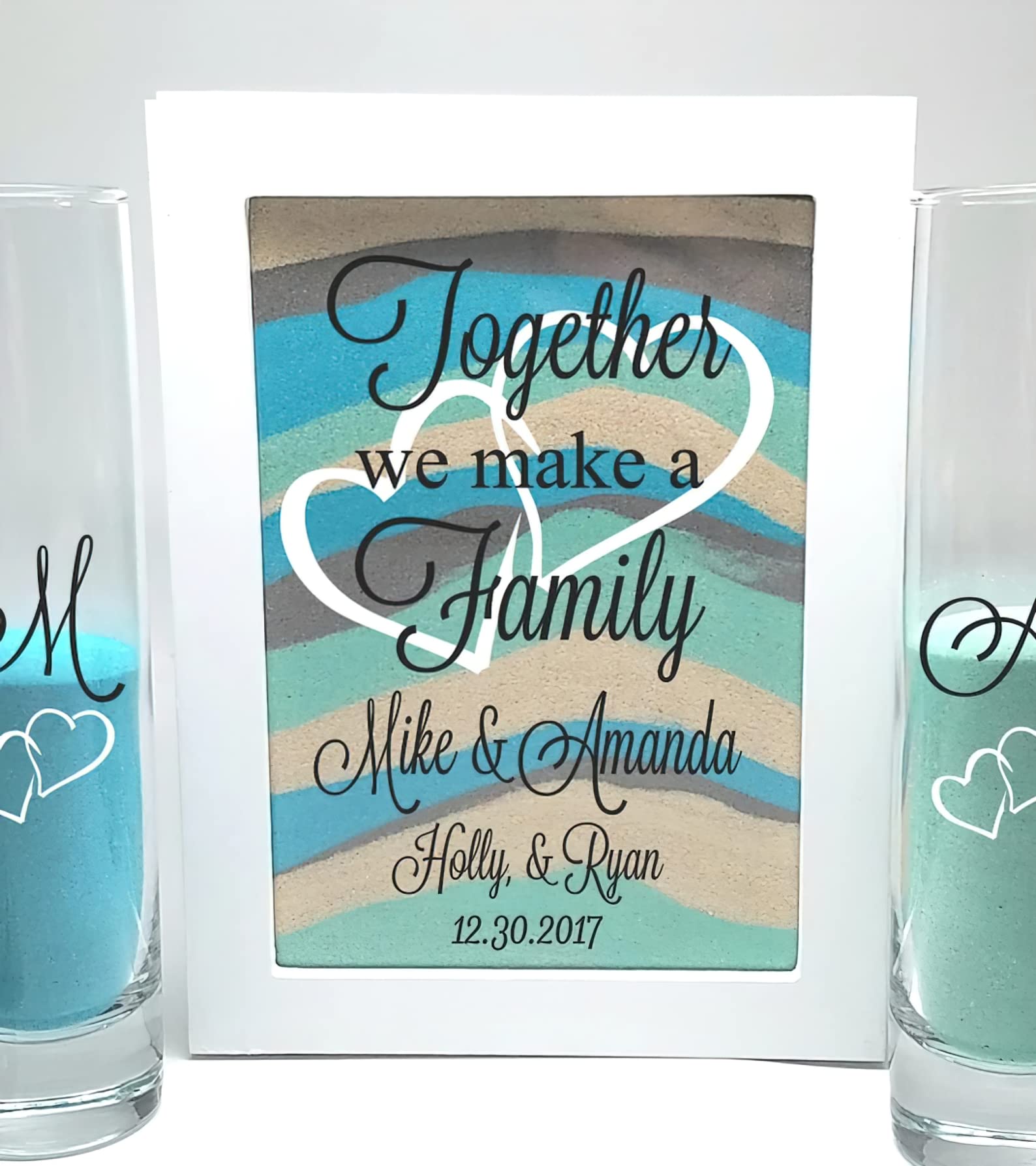 Blended Family Wedding Sand Ceremony Shadow Box Set - Personalized Unity Sand Kit for Weddings with Printed Design & Lid - Alternative to Unity Candle | Perfect for Blended Family Ceremonies, Vow Renewals & Anniversary Gifts