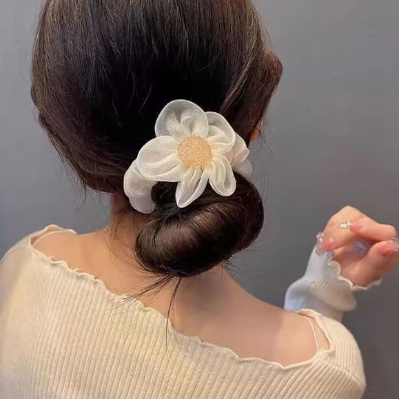 Korean Handmade Chiffon Rose Hair Clip - Elegant Bow Hair Claw for Women | 2-Pack Golden Hair Accessories | Perfect for Weddings, Parties & Everyday Styling
