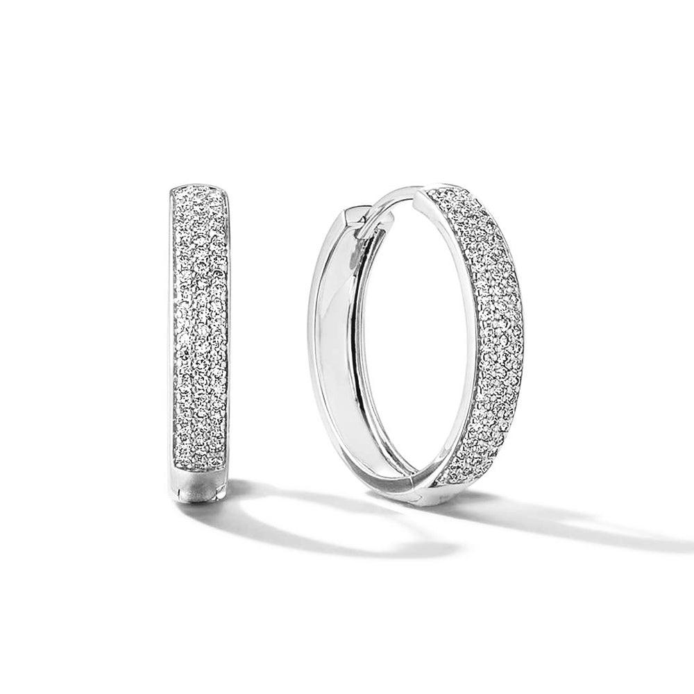 Lab Grown Diamond Hoop Earrings - Triple Row Pavé Bold Medium Hoops for Women | Perfect for Weddings, Parties & Everyday Elegance