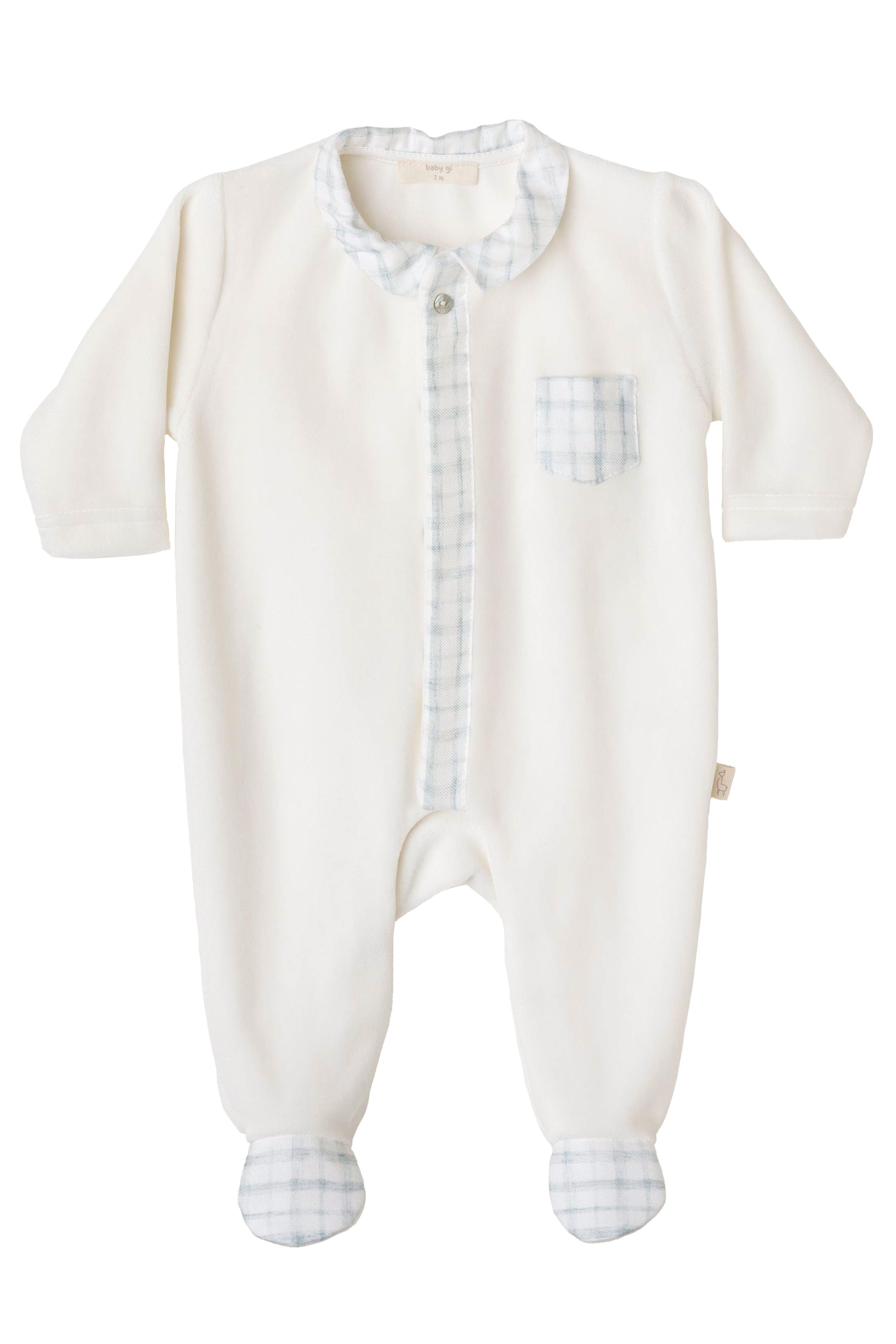 Ivory Velour Checked Sleepsuit for Women - Soft & Cozy Winter Pajama Set - Perfect for Lounging, Sleeping & Cold Weather Comfort