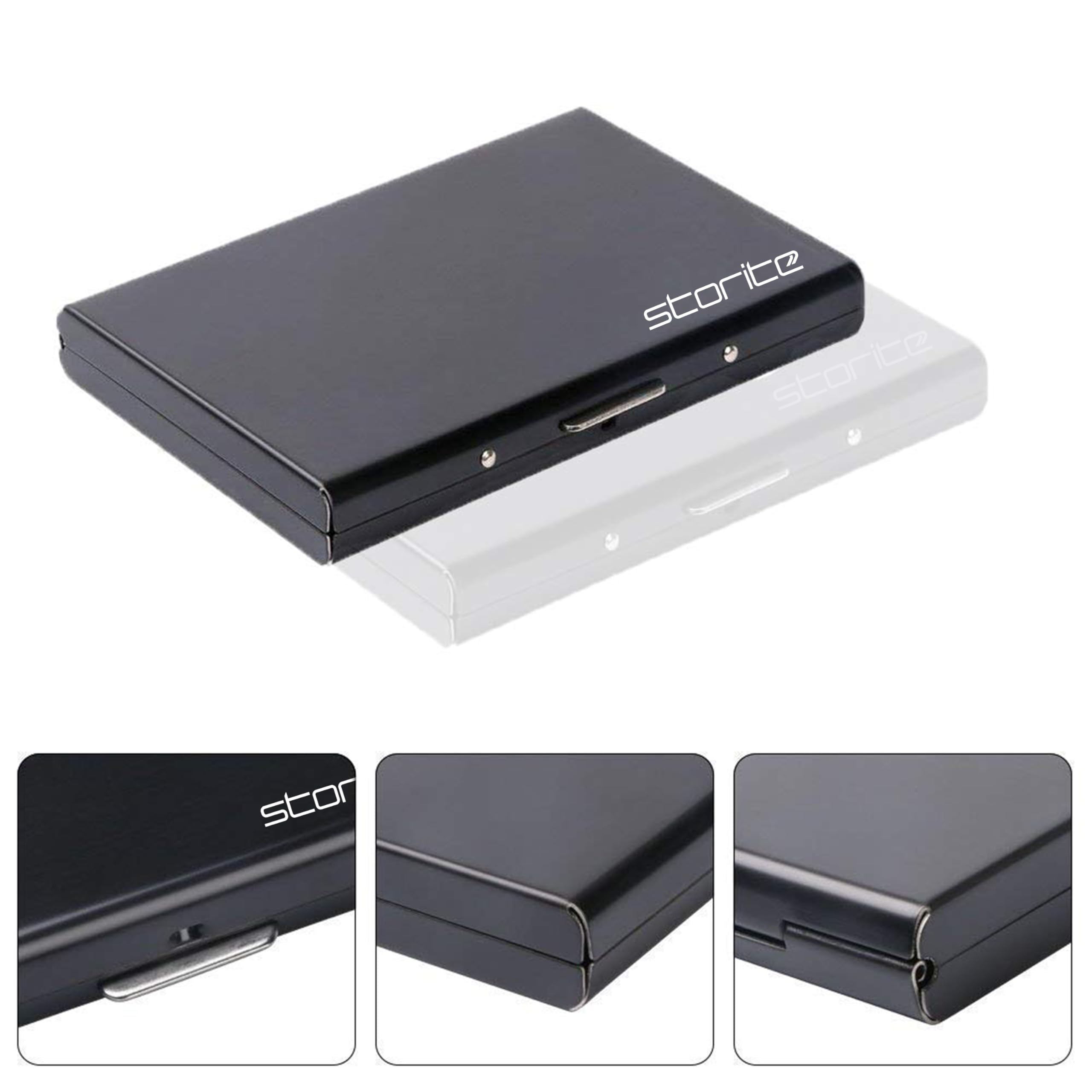 Storite 6-Slot RFID Blocking Metal Credit Card Holder Wallet - Slim & Secure for Men & Women (Shiny Black, 9.5 x 6.5 x 1.3 cm) - Perfect for Travel, Business & Everyday Use