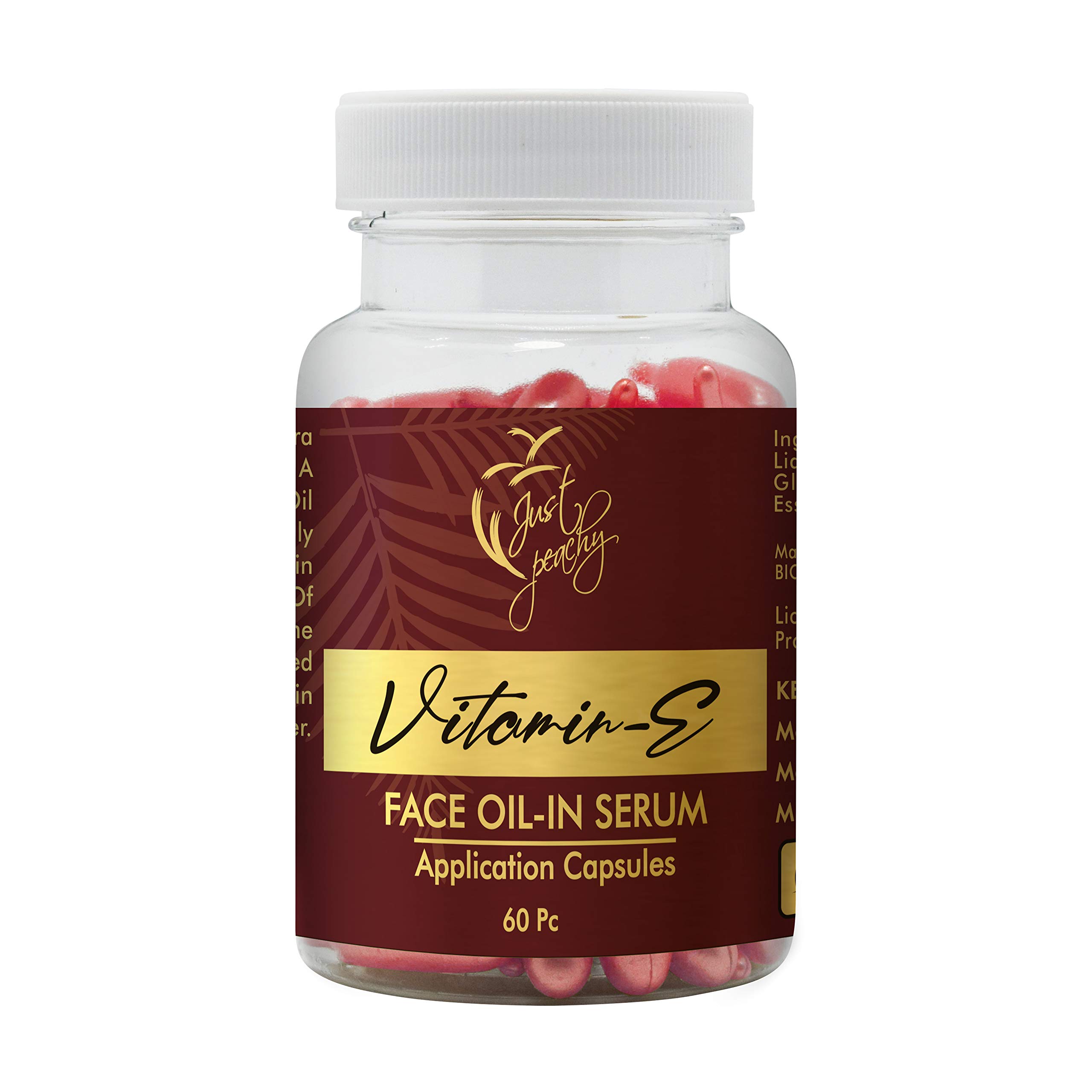 Just Peachy Vitamin E Oil & Aloe Vera Serum for Face - 60 Soft-gel Capsules (Pink) - Hydrating & Nourishing Facial Treatment for Dry Skin, Anti-Aging & Night Care