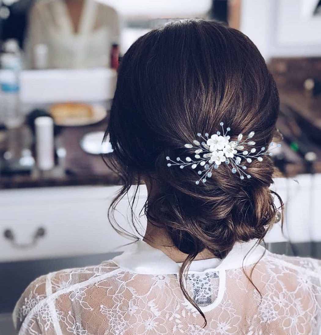YBSHIN Silver Flower Hair Clips for Women - Rhinestone Bridal Headpieces with Pearls, Wedding Hair Accessories for Women & Girls | Perfect for Bridal Showers, Weddings, Prom & Special Occasions