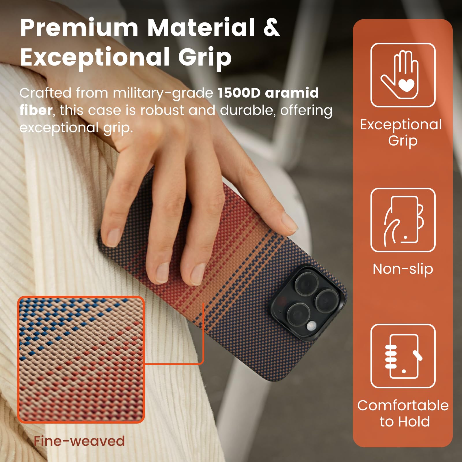 Pitaka MagEZ Case 5 for iPhone 15 Pro Max - Ultra Slim 1500D Aramid Fiber Case with MagSafe Compatibility | 6.7 Inch Protective Cover with Caseless Feel | Sunset Color | Perfect for Work, Travel & Everyday Use