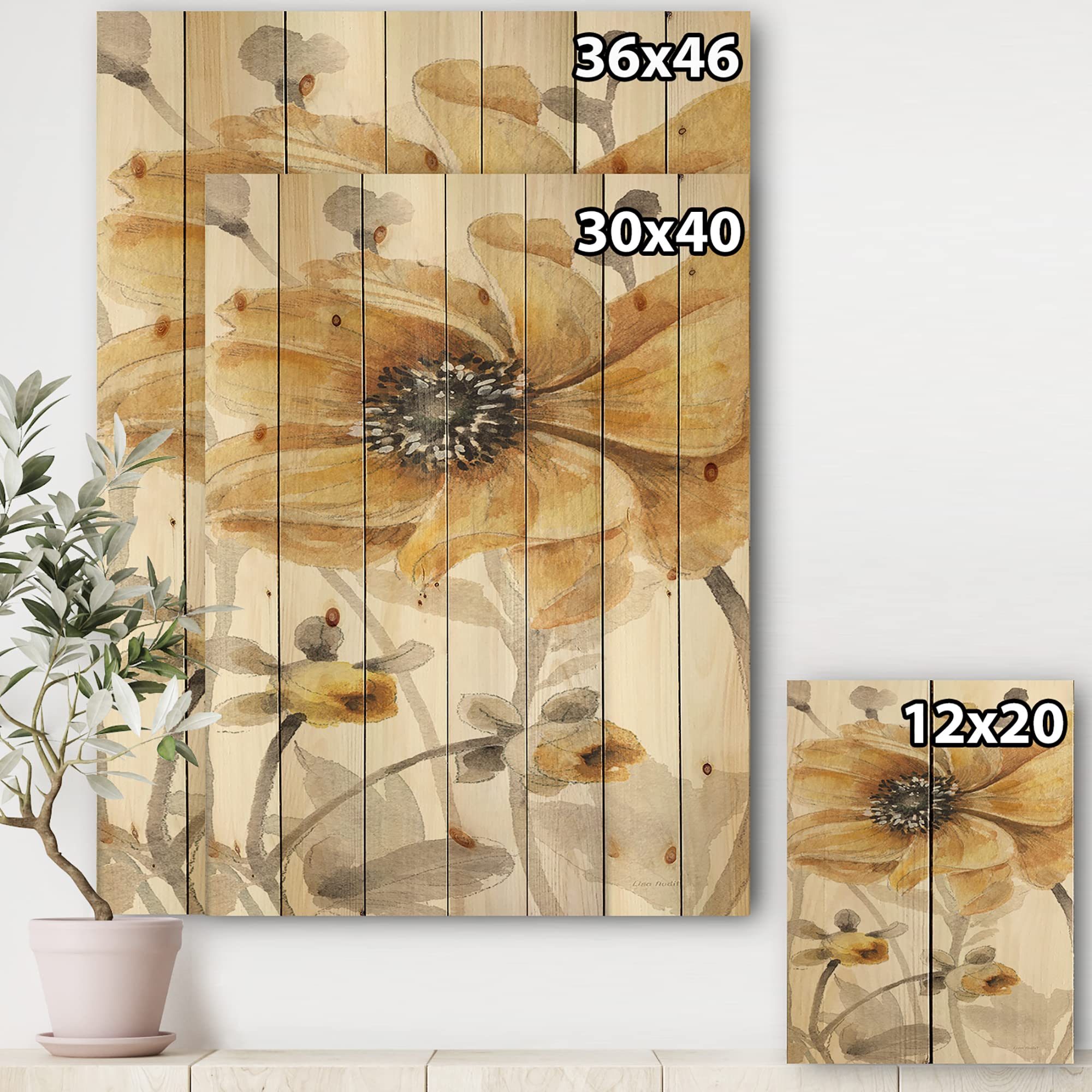 DesignQ Fields Of Gold VIII Traditional Wood Wall Decor - Yellow Floral Wood Wall Art, Large Pine Wood Wall Panels for Living Room, Bedroom & Office Decor