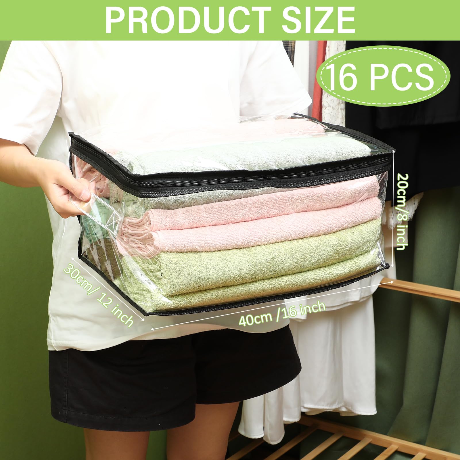 Windyun 16 Pack Heavy Duty Clear Zipper Storage Bags with Handles - Organize Clothes, Blankets, Comforters & Toys - Perfect for Moving, Seasonal Storage & Home Organization