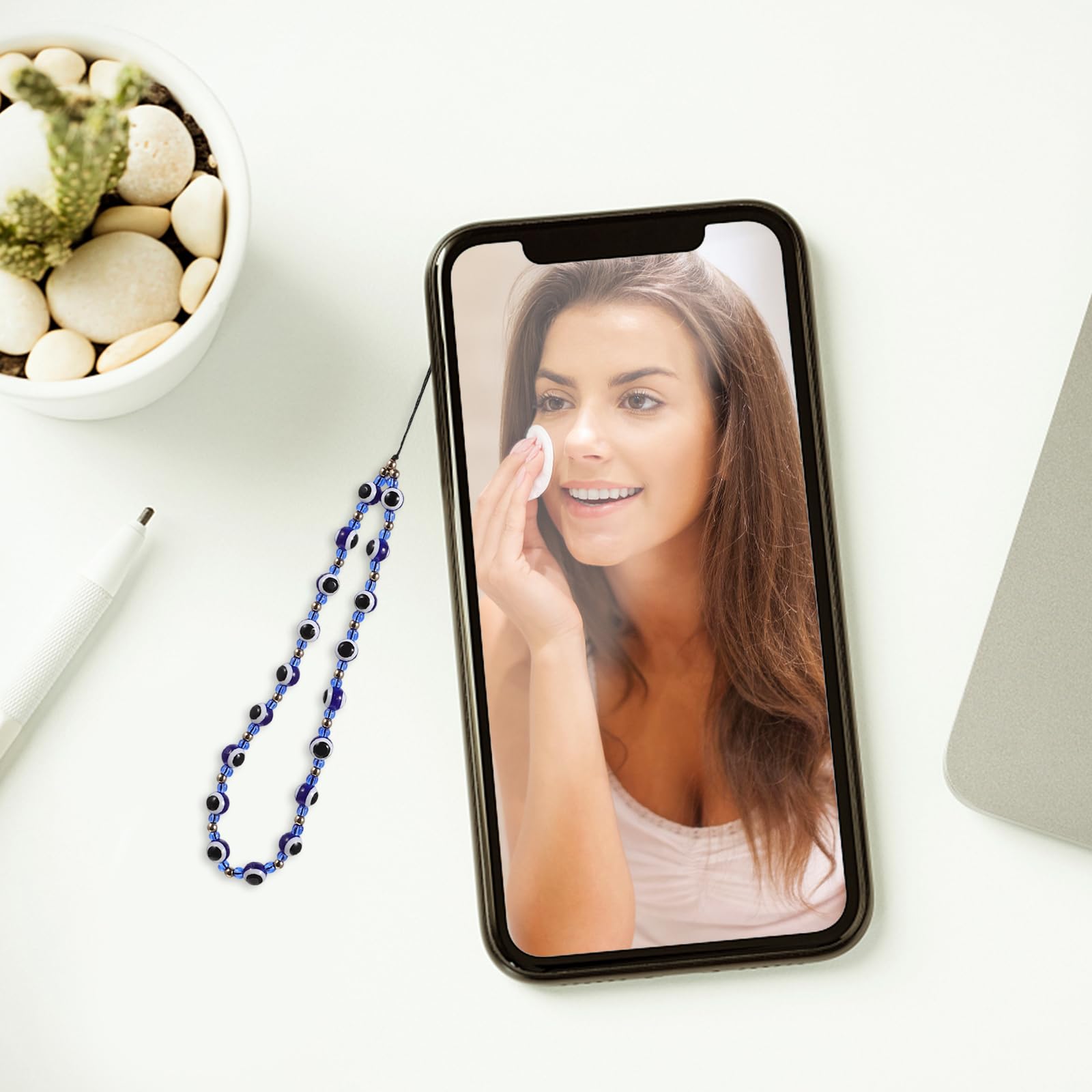 PartyKindom Cute Evil Eye Phone Charm Strap - Kawaii Phone Chain Keychain with Beads, Stylish Phone Accessories for Women & Girls, Perfect for Everyday Use, Gifts, and Travel
