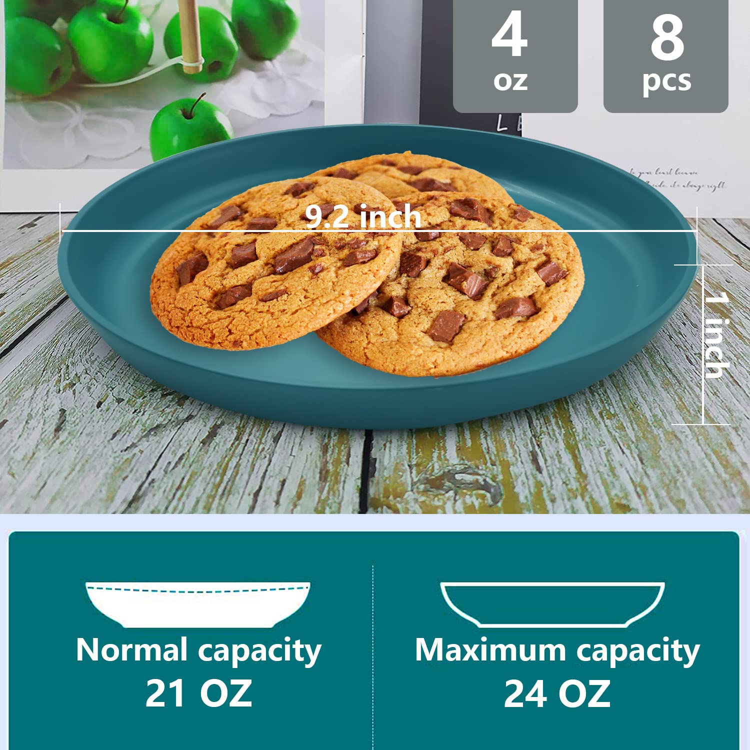 Eco-Friendly Wheat Straw Fiber Dinner Plates Set of 8 - Unbreakable, Microwave & Dishwasher Safe Plates for Salad, Pasta, Meals - Perfect for Home, Restaurant, Camping & Outdoor Use