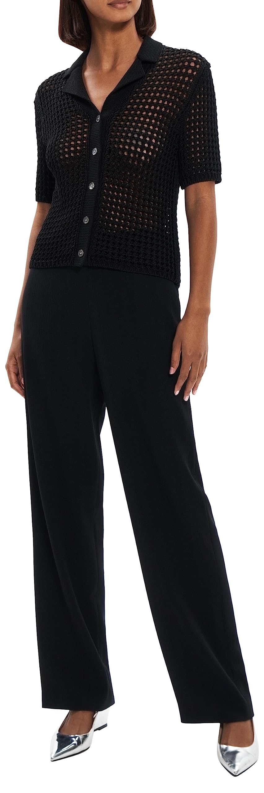 Theory Women's Shrunken Camp Shirt - Casual Short Sleeve Button Down Shirt for Work, Travel & Everyday Wear | Lightweight & Comfortable Cotton Blend Top