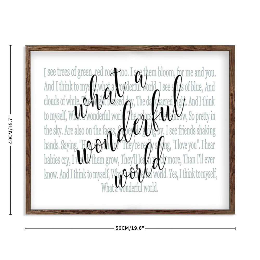 Louis Armstrong 'What a Wonderful World' Lyrics Wood Sign - Large Framed Rustic Wall Art for Farmhouse, Nursery & Home Decor - Perfect for Living Room, Bedroom or Gift