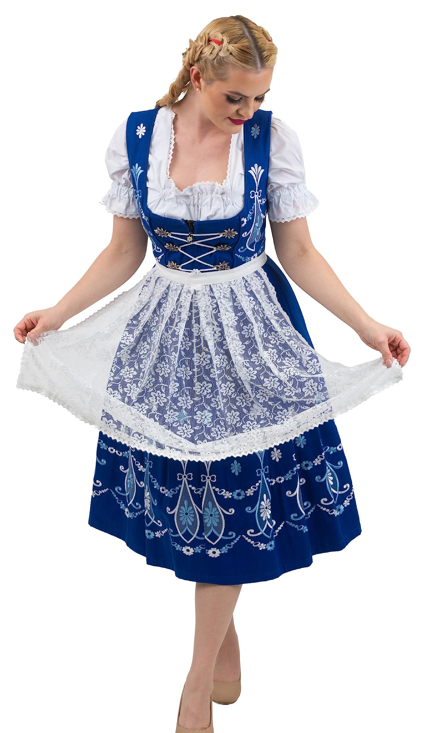 Authentic Bavarian Dirndl Dress for Women - 3-Piece Blue Traditional German Oktoberfest Costume | Perfect for Oktoberfest, Beer Festivals & Cultural Events