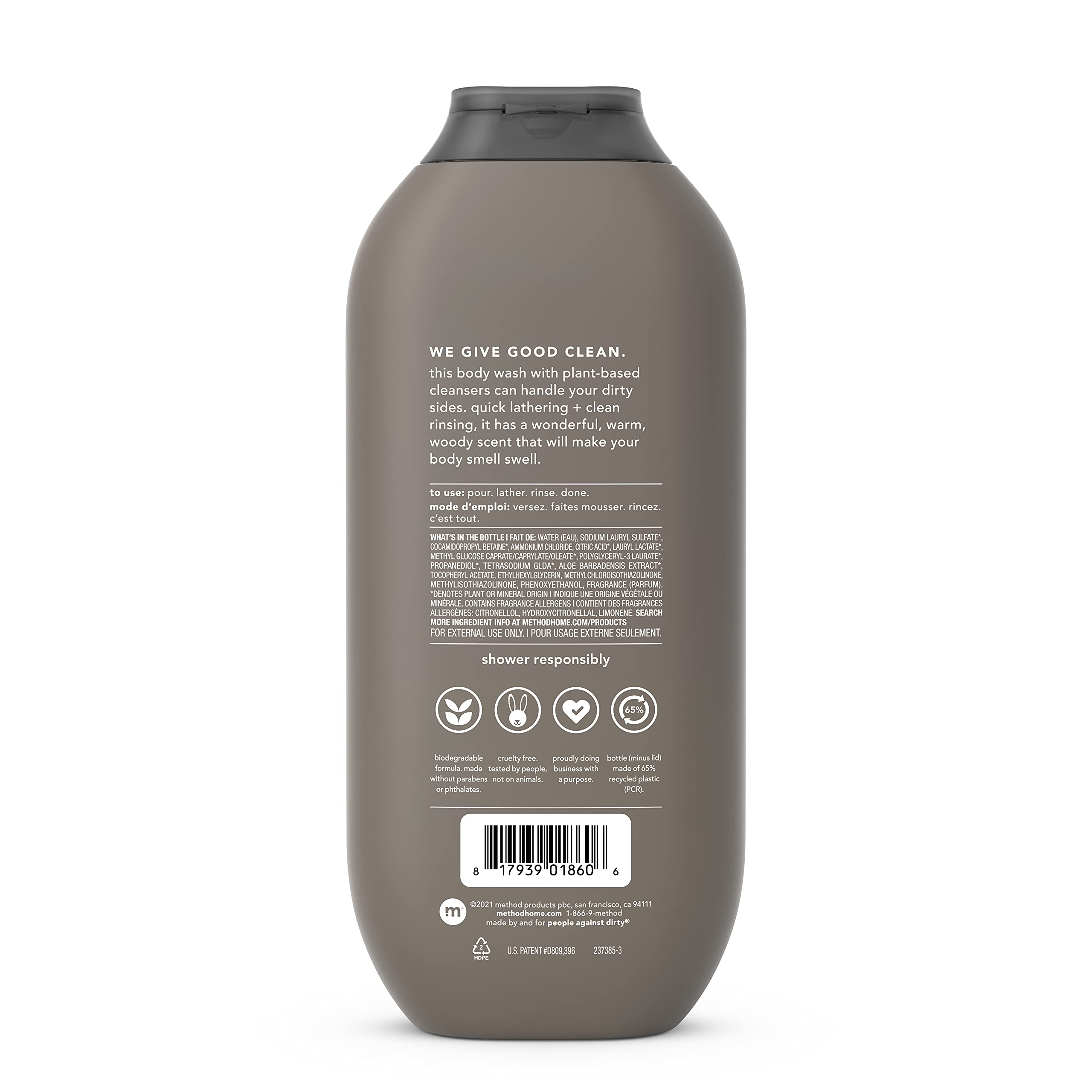 Method Men's Body Wash - Cedar & Cypress Scent, 18 fl oz | Paraben & Phthalate Free | Moisturizing & Softening | For Shower & Daily Grooming Routine