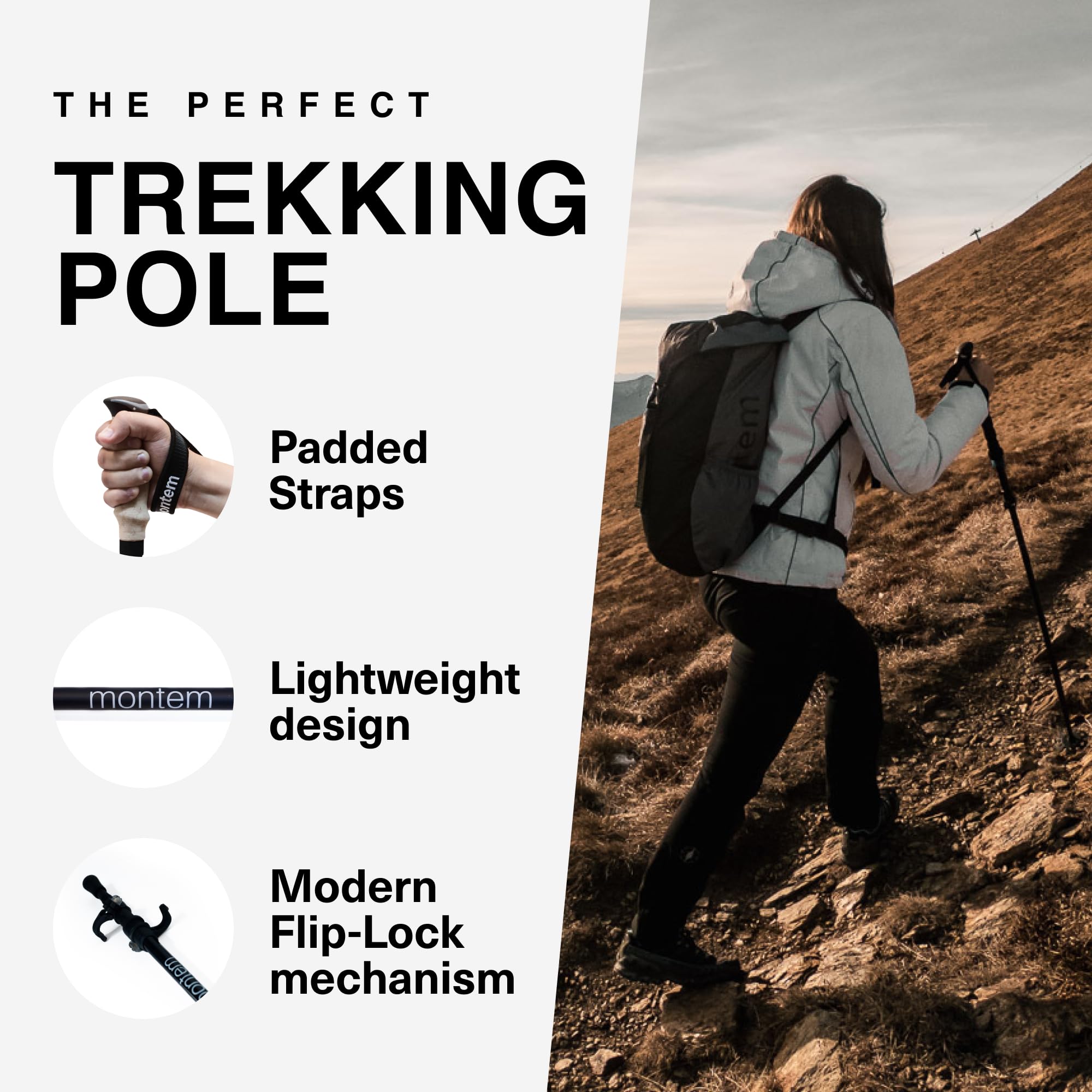Montem Ultra Light 100% Carbon Fiber Trekking Poles - Pair of 2 (Quick Lock, Foldable, Weatherproof) for Hiking, Walking & Backpacking - Perfect for Mountain Trails, Camping & Outdoor Adventures