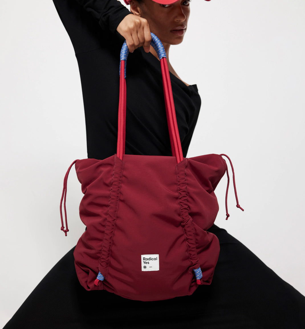 Eco-Friendly Recycled Nylon Ruched Tote Bag for Women - Cherry Red | Stylish Everyday Purse for Work, Shopping & Travel