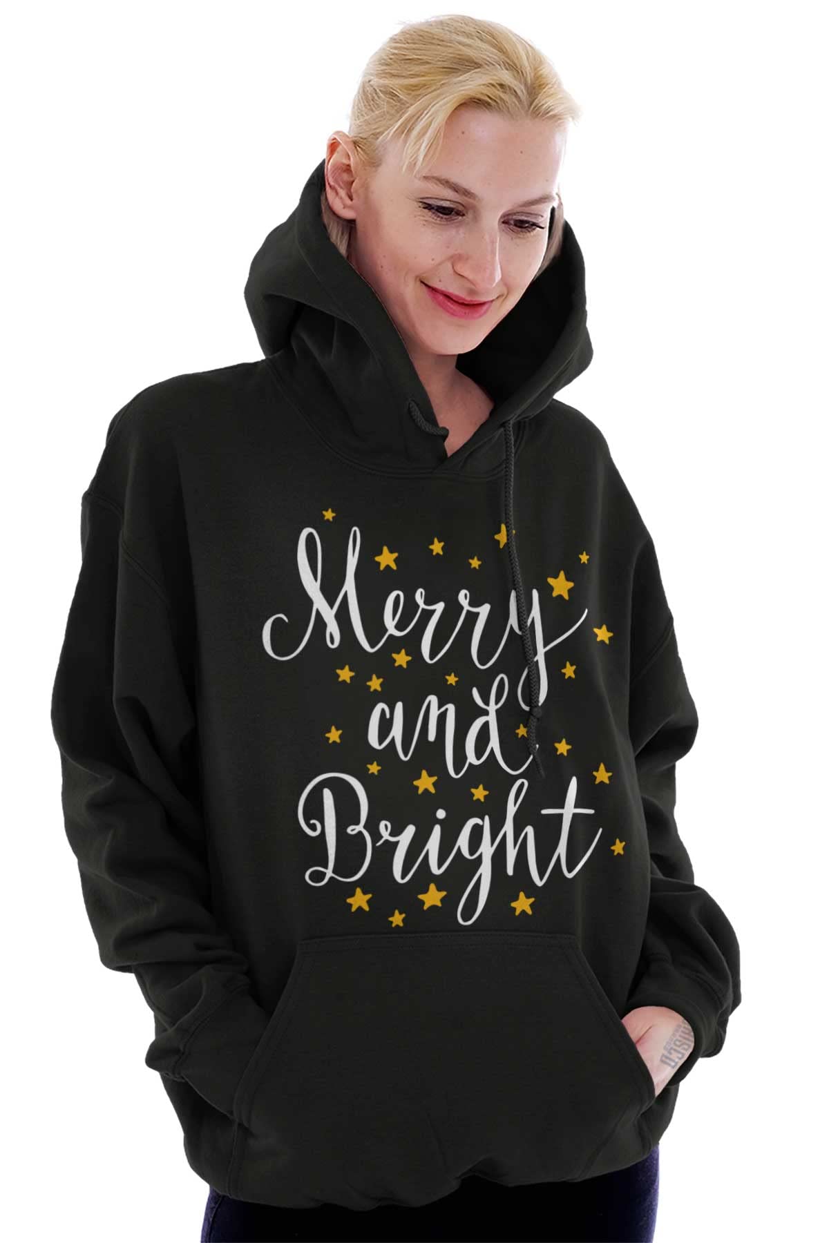 Christmas Merry and Bright Star Hoodie Sweatshirt for Women - Cozy Holiday Pullover with Festive Design - Perfect for Winter Parties, Gift Exchanges & Seasonal Photoshoots