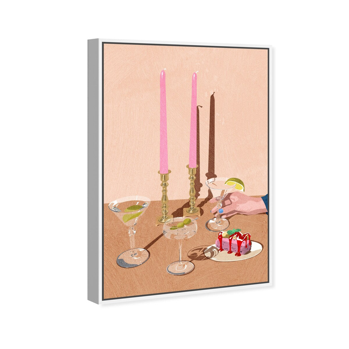 Elegant Pink Framed Canvas Wall Art Print - Modern Dessert & Drink Theme for Dining Room Decor | Perfect for Kitchen, Living Room, and Home Decoration