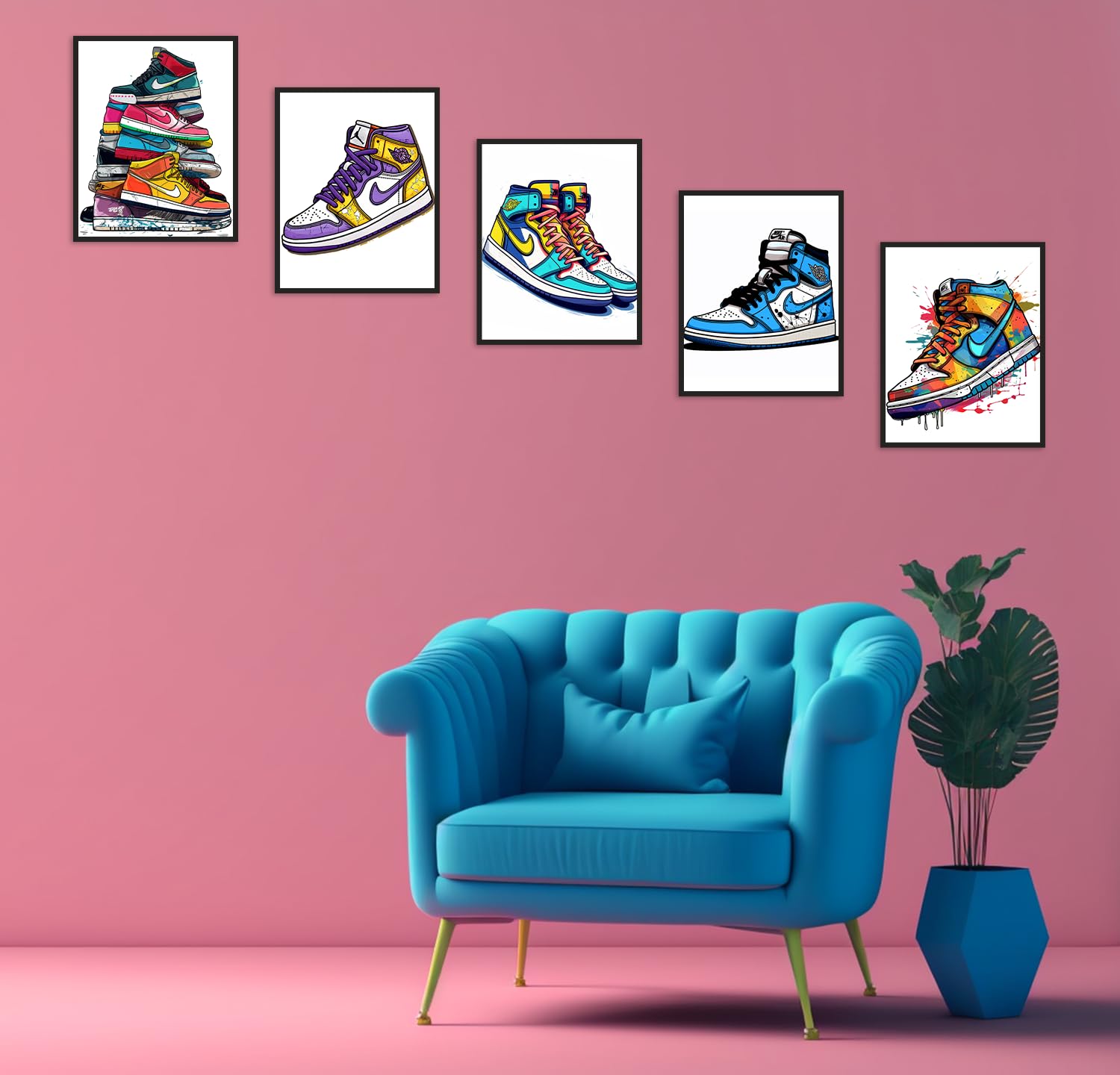 Trendy Sneakers Wall Art Set of 5 (8x10 Inch) - Unframed Poster Collection for Sneakerhead Room Decor | Perfect for Teen Boys & Men's Bedroom, Gym Shoes Display, Shoebox Aesthetic & Cool Home Decor Ideas