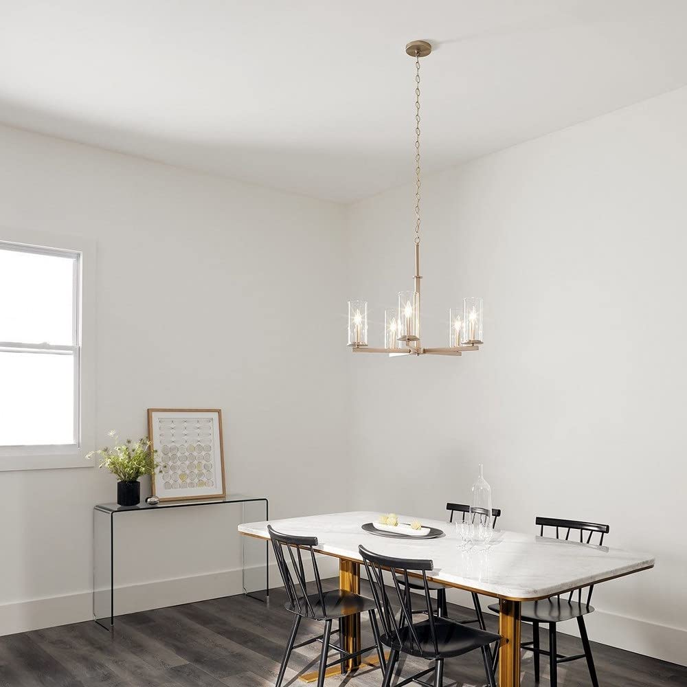5-Light Modern Minimalist Chandelier with Clear Glass Shades - Black Finish for Dining Room, Living Room, or Bedroom Lighting