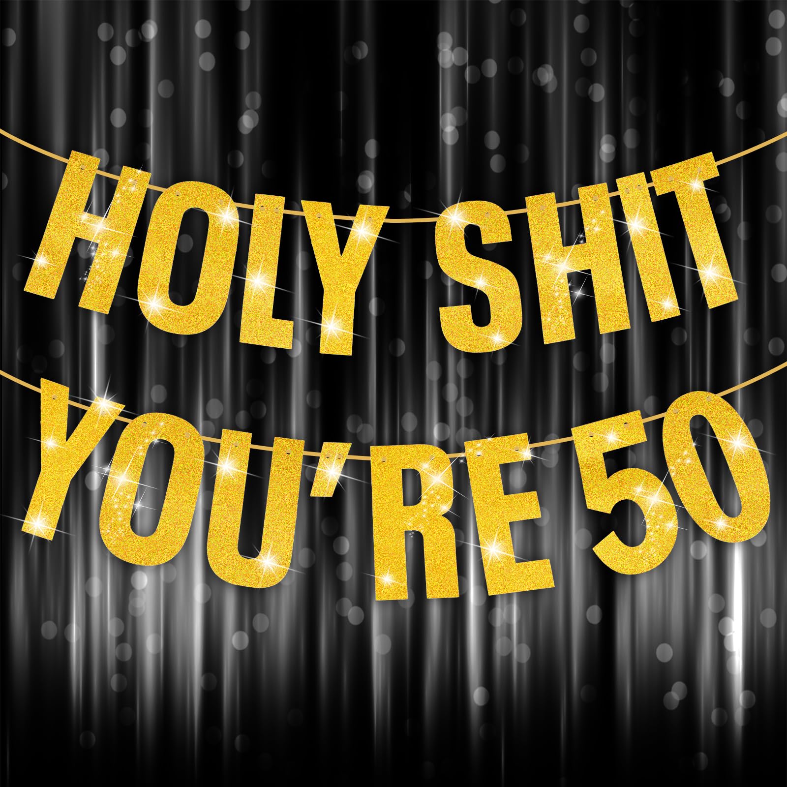 50th Birthday Banner Gold Glitter - Funny 'Holy Shit You're 50' Party Decorations for Women & Men | Perfect for Milestone Birthday Parties, Anniversary Celebrations & Retirement Events