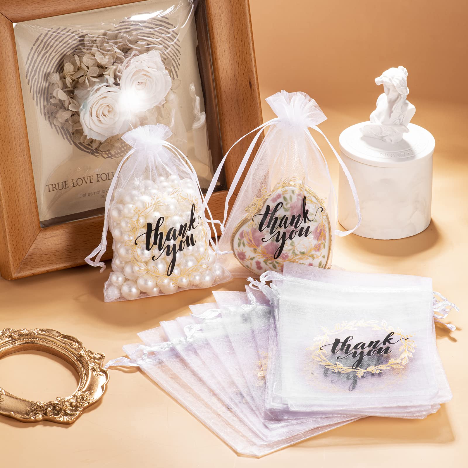 HongyiTime 100 PCS 4x6 Inch White Organza Gift Bags with Drawstring - Sheer Mesh Wedding Favor Bags for Jewelry, Candy, Sachets, Makeup & Party Favors - Perfect for Bridal Showers, Baby Showers & Special Events