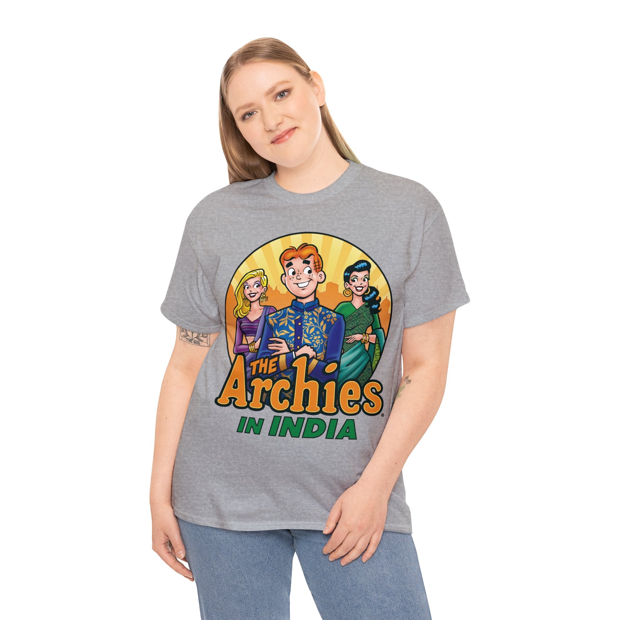 The Archies in India Graphic Tee - Unisex Heavy Cotton T-Shirt with Archie, Betty & Veronica | Casual Wear, Comic Fan Gift, Pop Culture Fashion