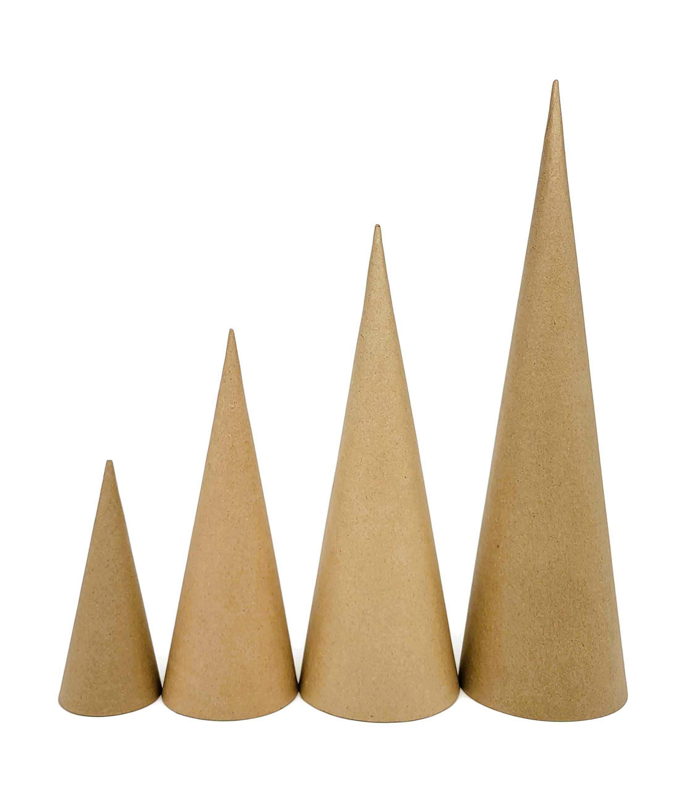 AllStellar Paper Mache Cones Variety Pack (Set of 4) - 17.87x5, 13.75x5, 10.63x4, 7x3 inches - Open Bottom DIY Craft Supplies for Art Projects, Home Decor, Party Decorations - Perfect for Christmas, Halloween, Wedding & School Crafts