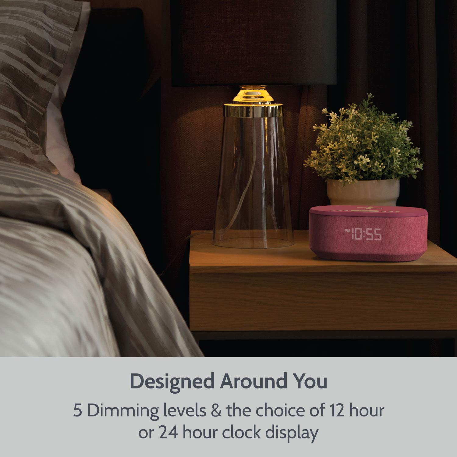 i-box Dawn Digital Alarm Clock with FM Radio, Wireless Charging & Bluetooth Speaker - USB Port, Dimmable Night Light for Bedroom (Pink) | Perfect for Home, Office & Travel Use