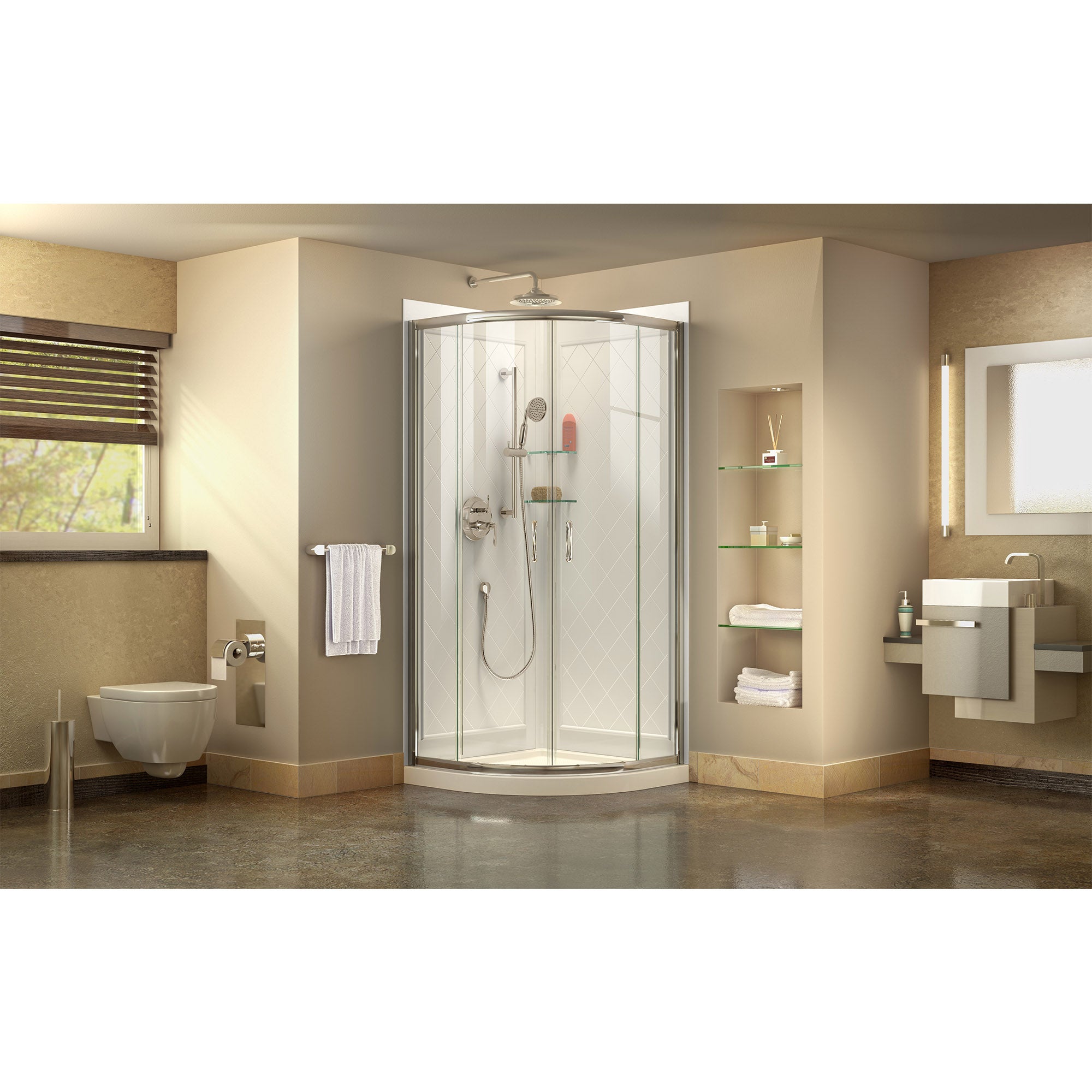 DreamLine Prime 38x38x76.75 Inch Sliding Shower Enclosure with Acrylic Backwall Kit & Shower Base - Clear Glass Frameless Bathroom Upgrade for Modern Homes