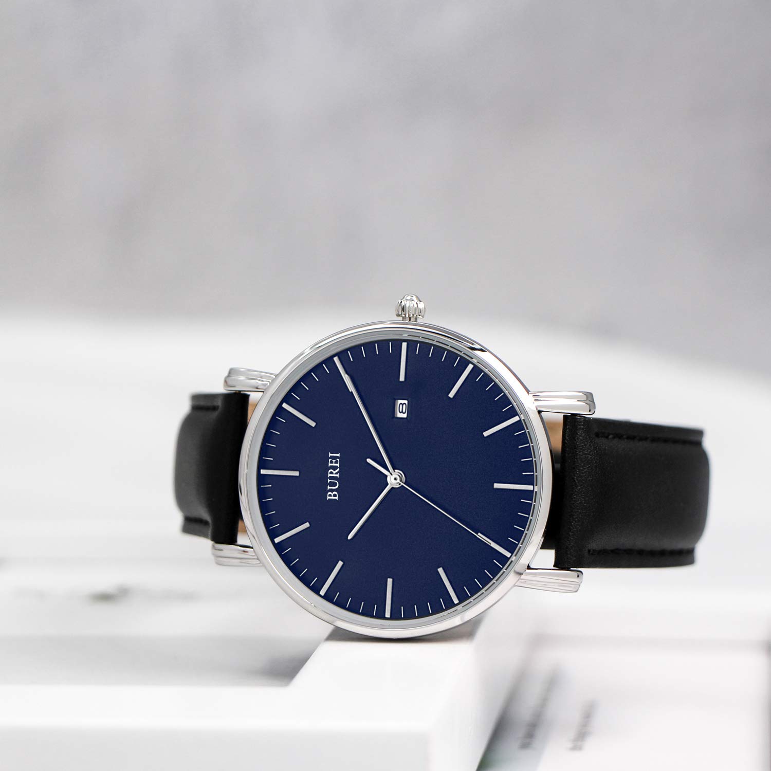 BUREI Men's Minimalist Analog Leather Quartz Watch - Waterproof Fashion Wristwatch for Business & Casual Wear | Perfect for Office, Dating & Everyday Use