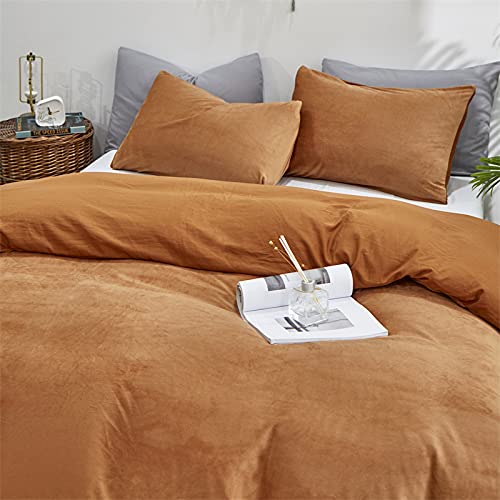 CLOTHKNOW Brown Fluffy King Size Comforter Set - 3 Piece Velvet Bedding with Soft Flannel Comforter & 2 Pillowcases - Luxurious Warm Bedding for Winter Nights, Cozy Home Decor