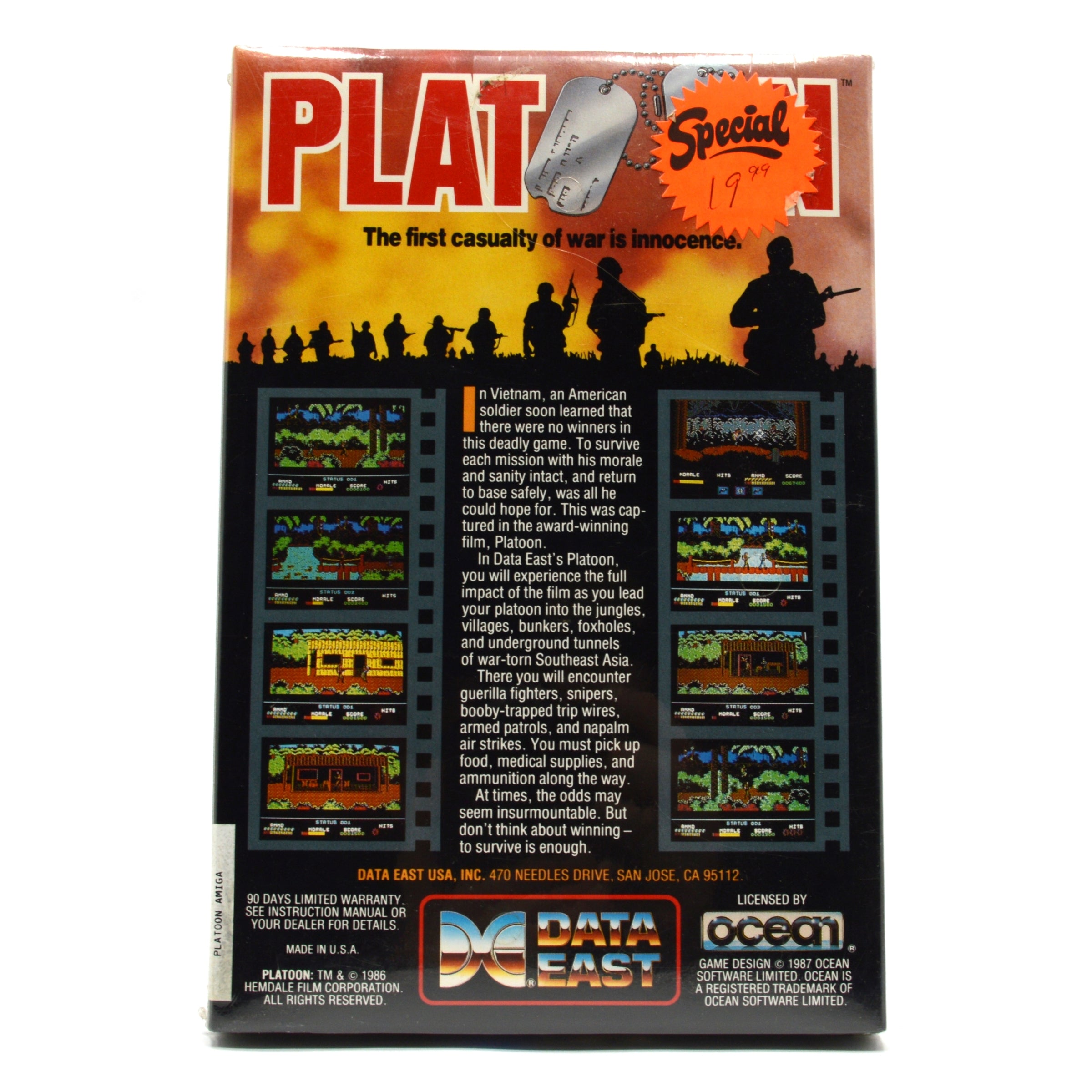 Vintage AMIGA 500/1000/2000 Computer Game - PLATOON by OCEAN (Factory Sealed, 1987 Edition) | Retro Gaming Collectible for Classic Computer Enthusiasts