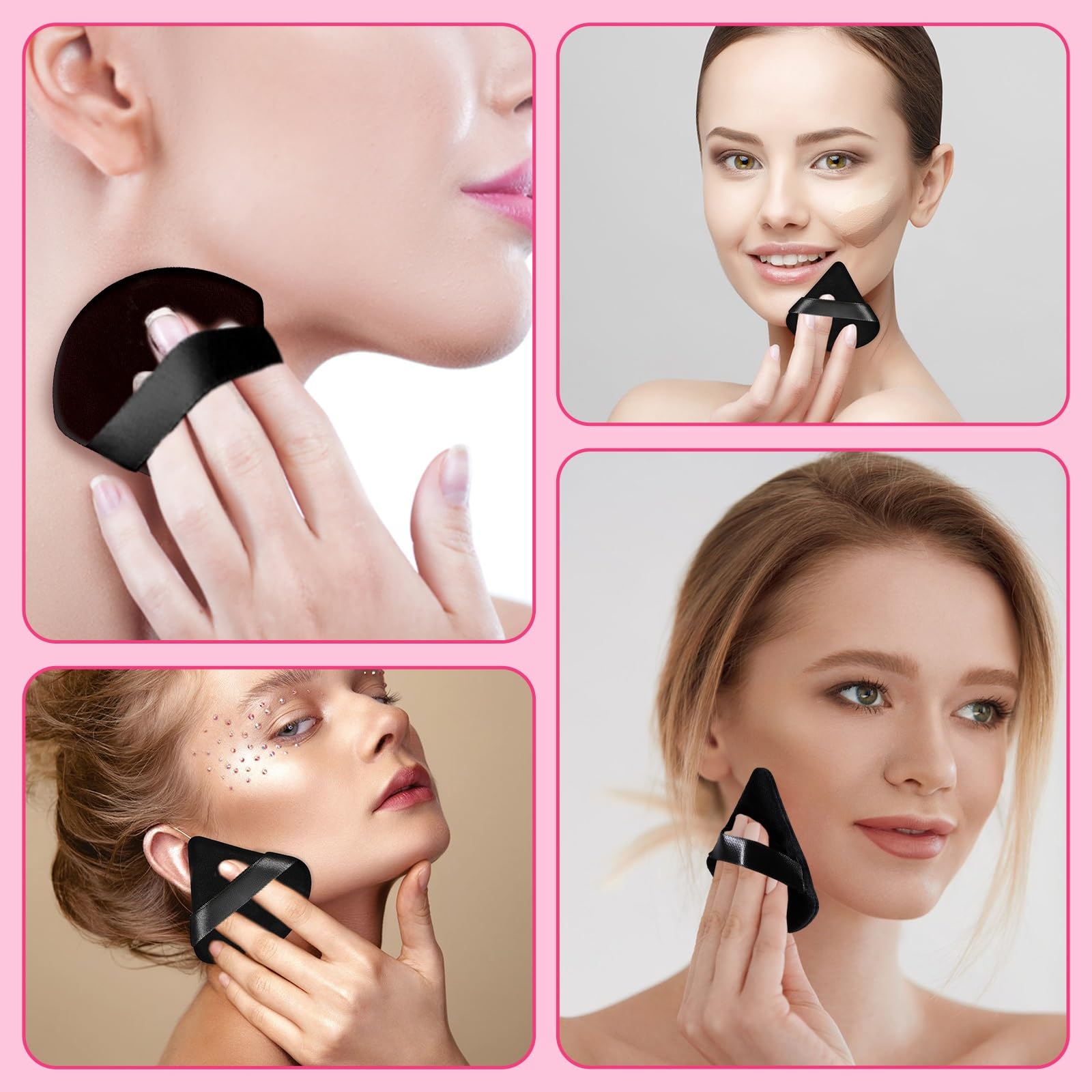 Pimoys 6-Piece Velour Powder Puff Set - Soft Triangle Makeup Sponges & Beauty Blenders for Loose Powder, Foundation & Setting Powder - Perfect for Makeup Application & Touch-Ups (Black)