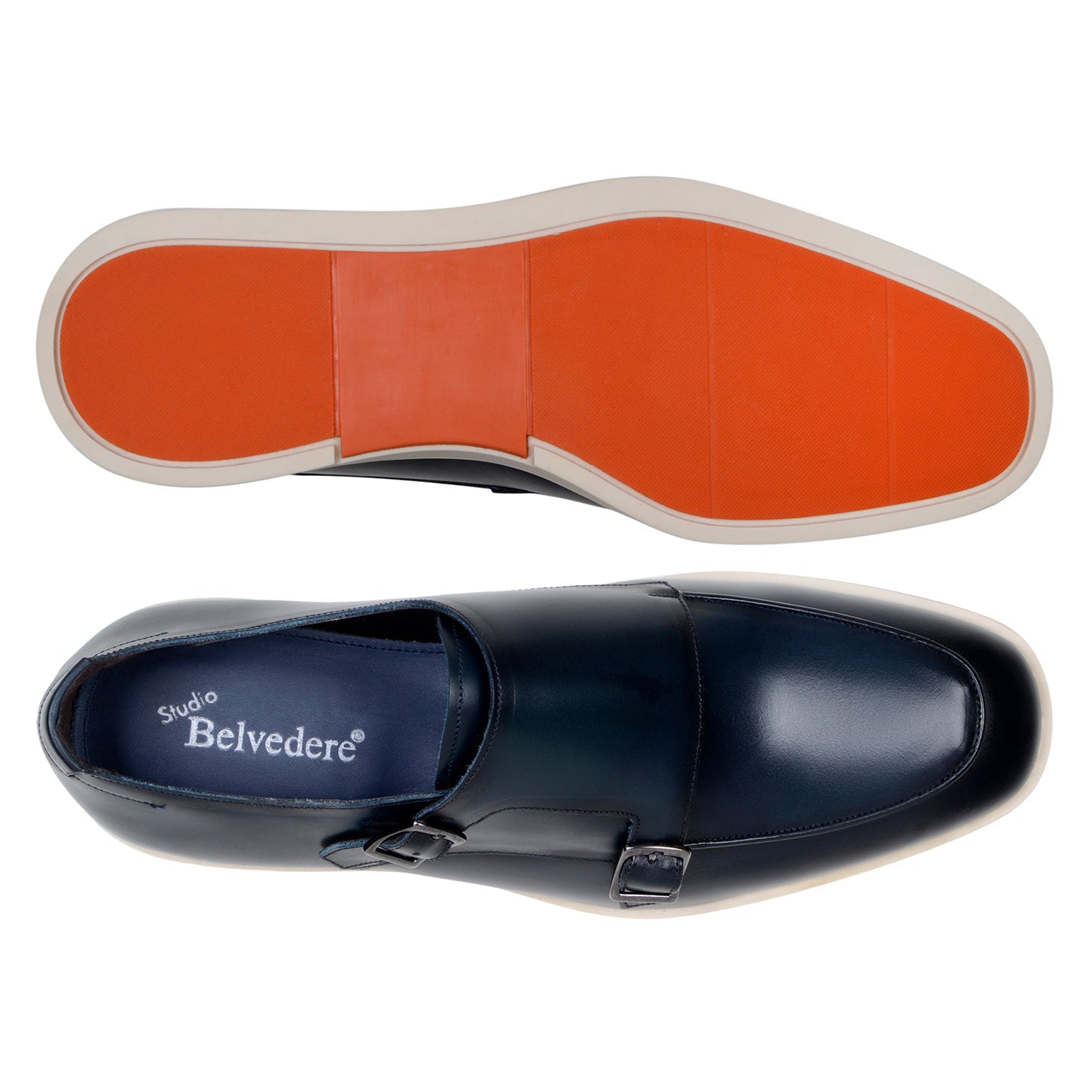 Belvedere Marcio Hybrid Double Buckle Dress Shoes for Men - Navy Blue Formal & Business Casual Oxfords - Perfect for Office, Weddings & Special Occasions