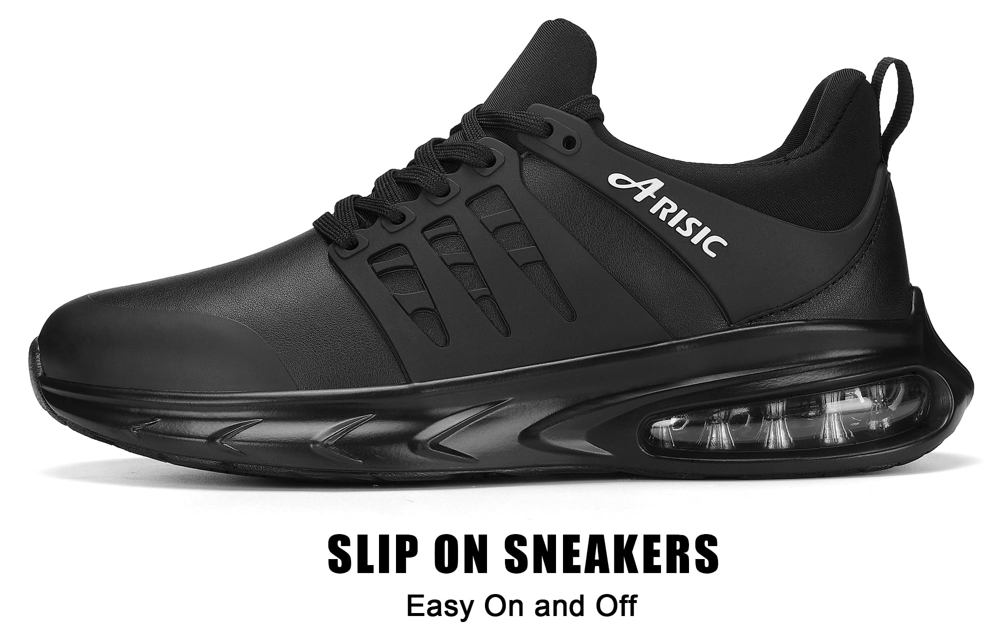 **ARISIC Slip-Resistant Men's Work Shoes - Waterproof Non-Slip Chef Shoes for Restaurant & Kitchen Staff - Comfortable Slip-On Sneakers for Food Service, Healthcare & Hospitality Professionals**    *(Perfect for chefs, waiters, nurses, and workers in wet or greasy environments!)*